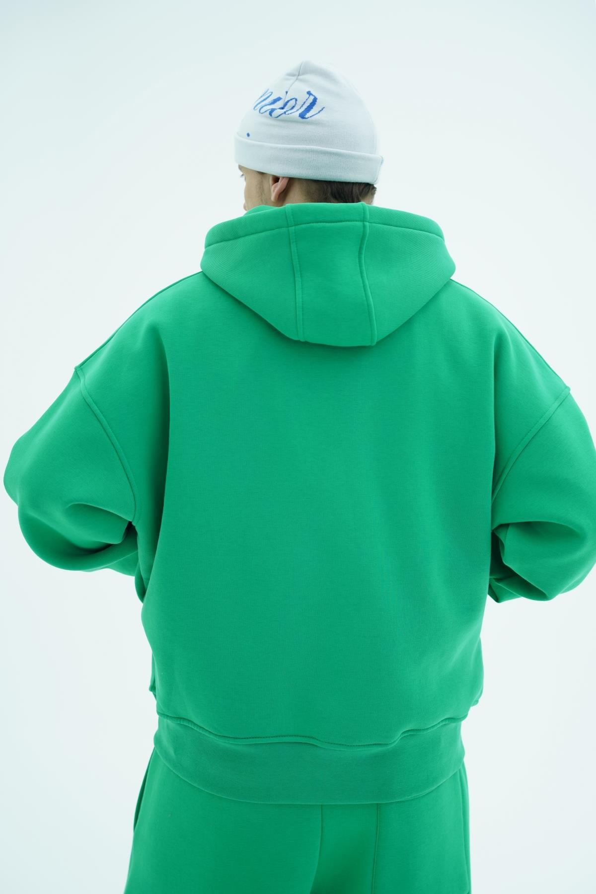 Jr Logo Boxy Kalıp Benetton Yeşil Oversize Zipper Sweatshirt