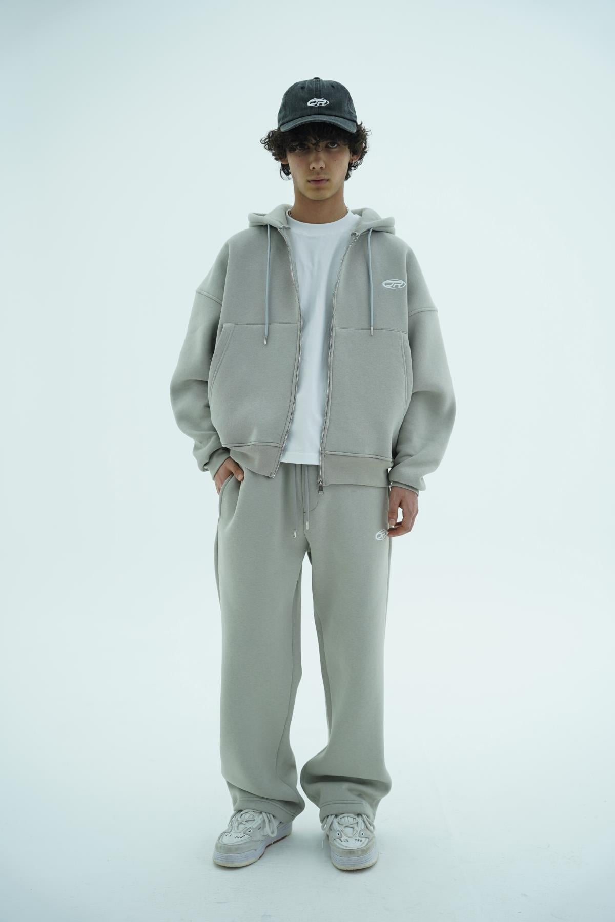 Jr Logo Boxy Kalıp Füme Oversize Zipper Sweatshirt