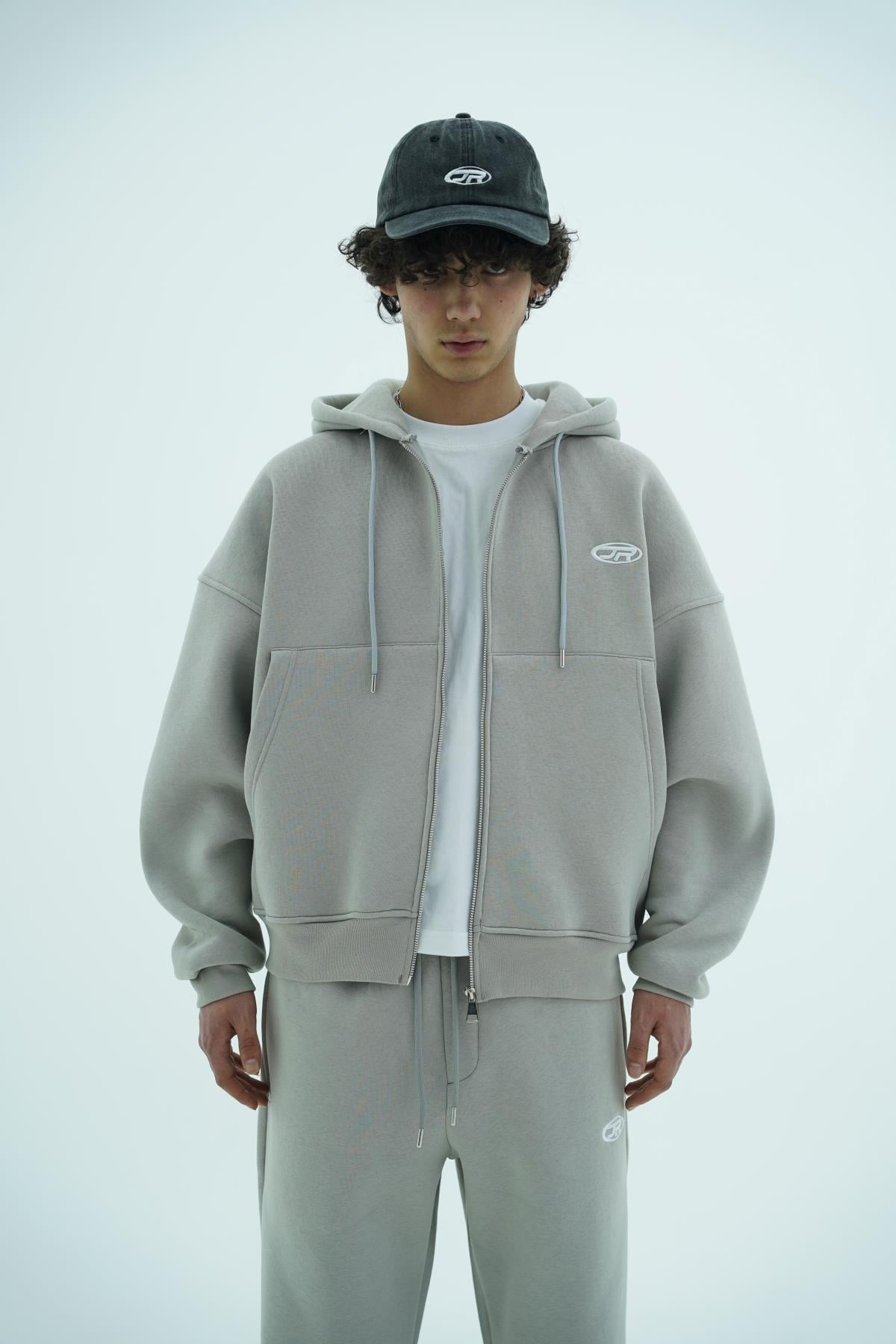 Jr Logo Boxy Kalıp Füme Oversize Zipper Sweatshirt
