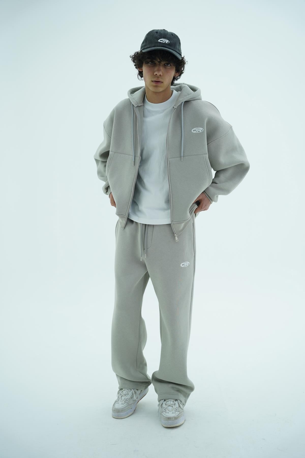 Jr Logo Boxy Kalıp Füme Oversize Zipper Sweatshirt
