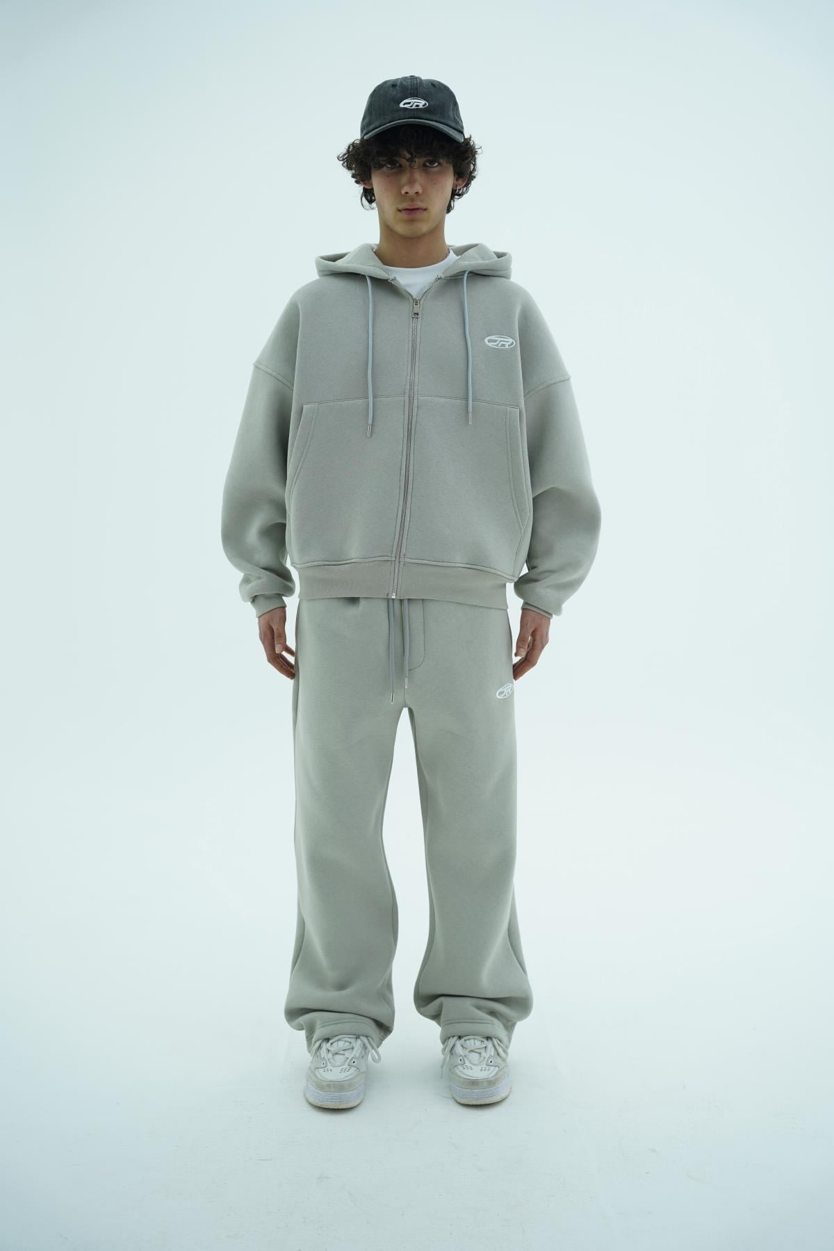 Jr Logo Boxy Kalıp Füme Oversize Zipper Sweatshirt