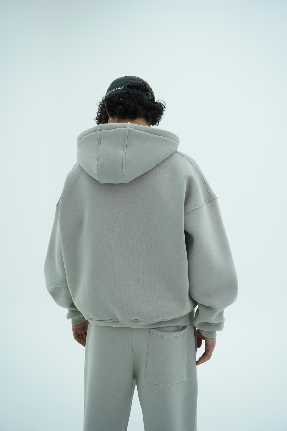 Jr Logo Boxy Kalıp Füme Oversize Zipper Sweatshirt