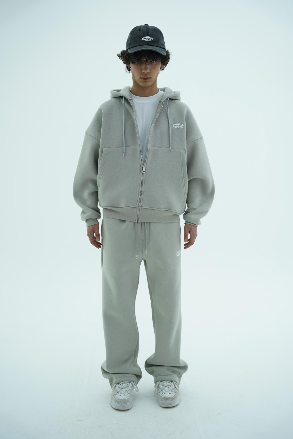Jr Logo Boxy Kalıp Füme Oversize Zipper Sweatshirt