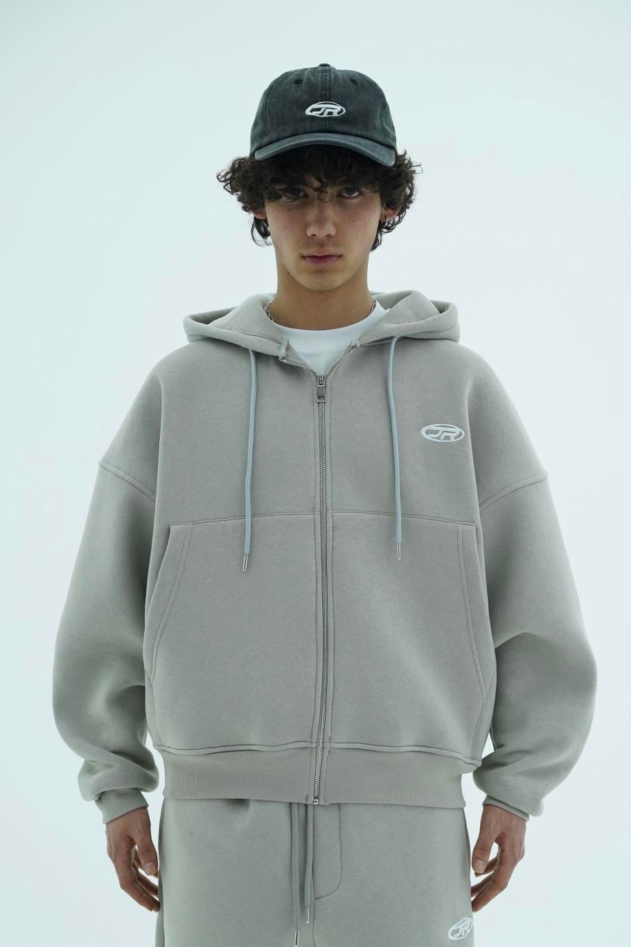 Jr Logo Boxy Kalıp Füme Oversize Zipper Sweatshirt