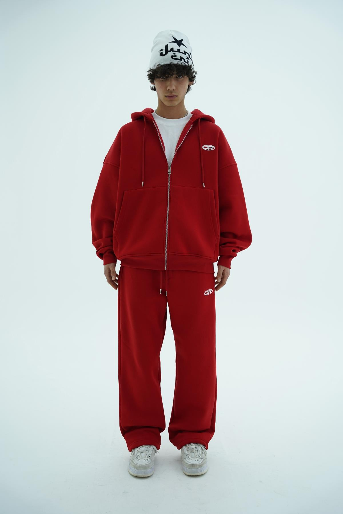 Jr Logo Boxy Kalıp Kırmızı Oversize Zipper Sweatshirt