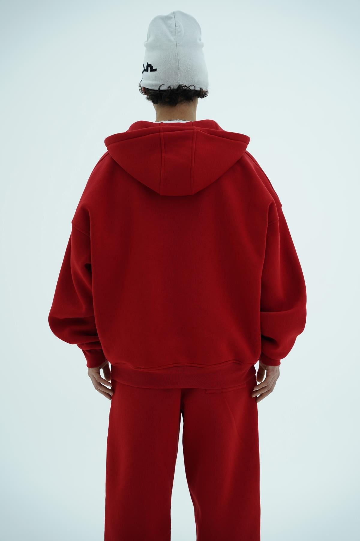 Jr Logo Boxy Kalıp Kırmızı Oversize Zipper Sweatshirt