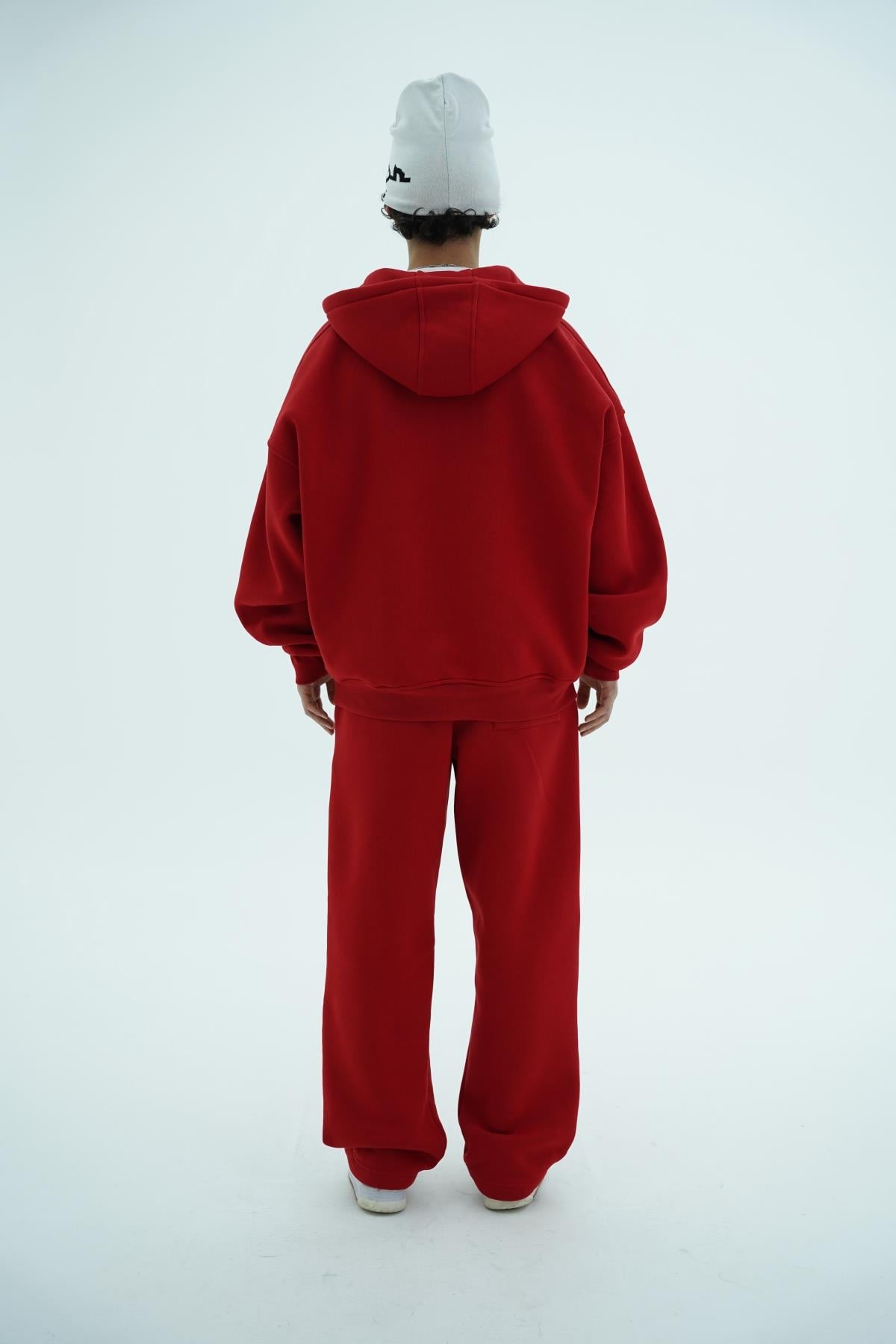 Jr Logo Boxy Kalıp Kırmızı Oversize Zipper Sweatshirt