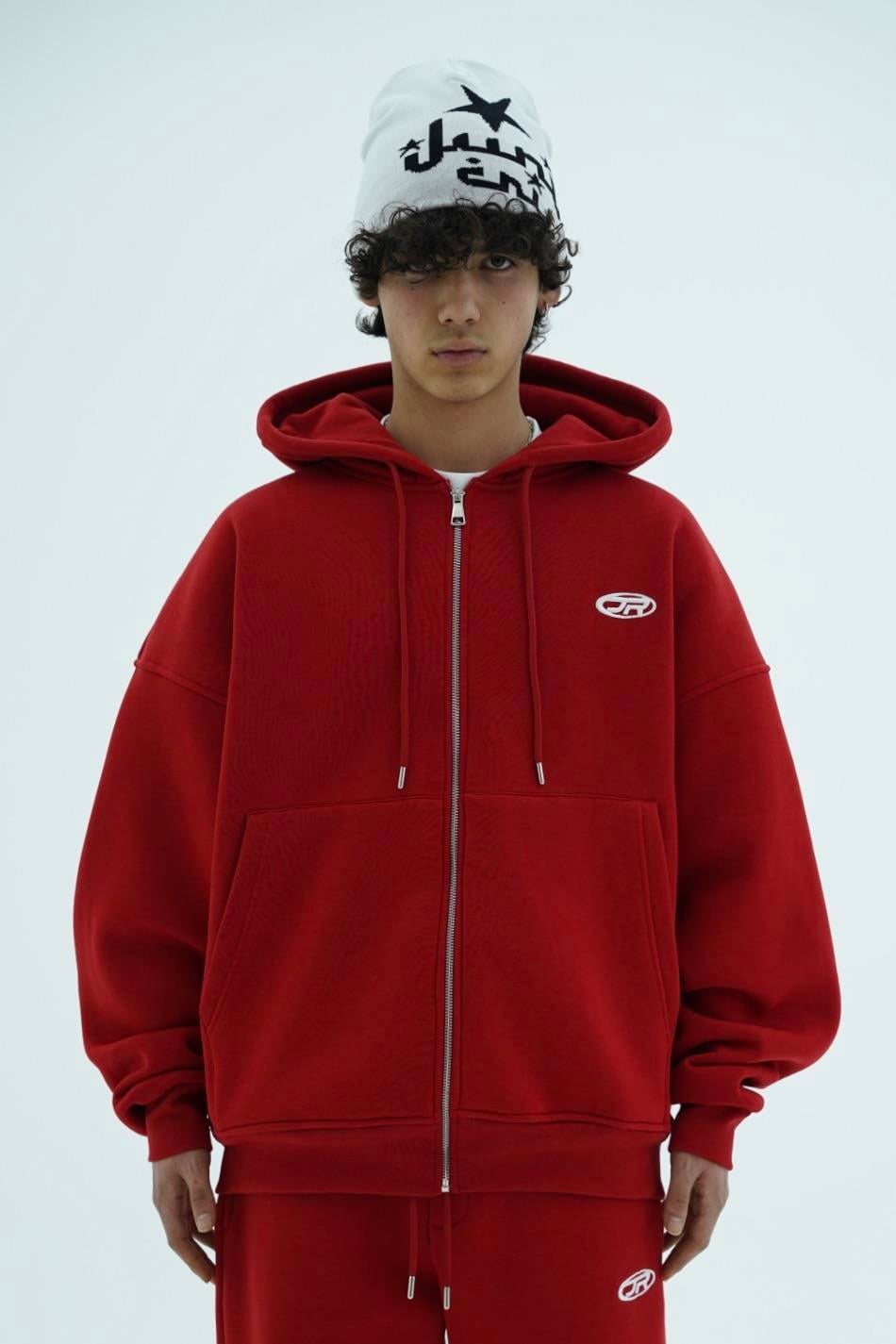 Jr Logo Boxy Kalıp Kırmızı Oversize Zipper Sweatshirt