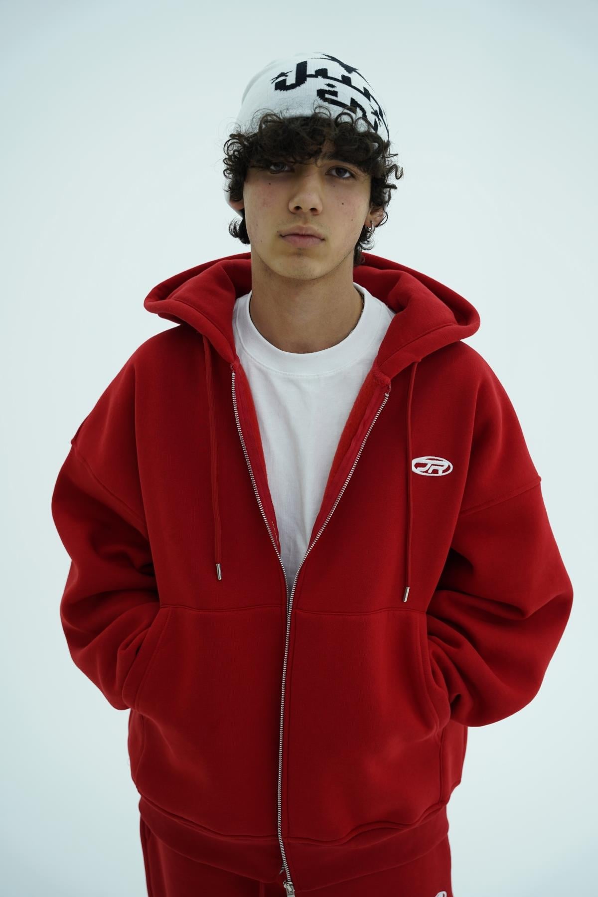 Jr Logo Boxy Kalıp Kırmızı Oversize Zipper Sweatshirt