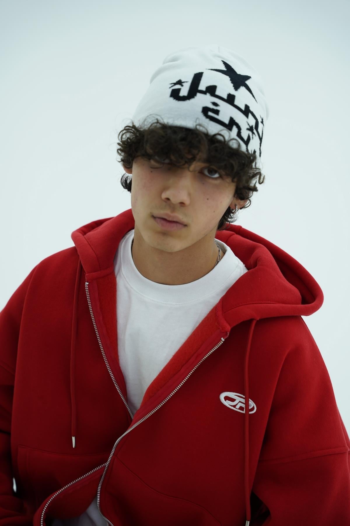 Jr Logo Boxy Kalıp Kırmızı Oversize Zipper Sweatshirt
