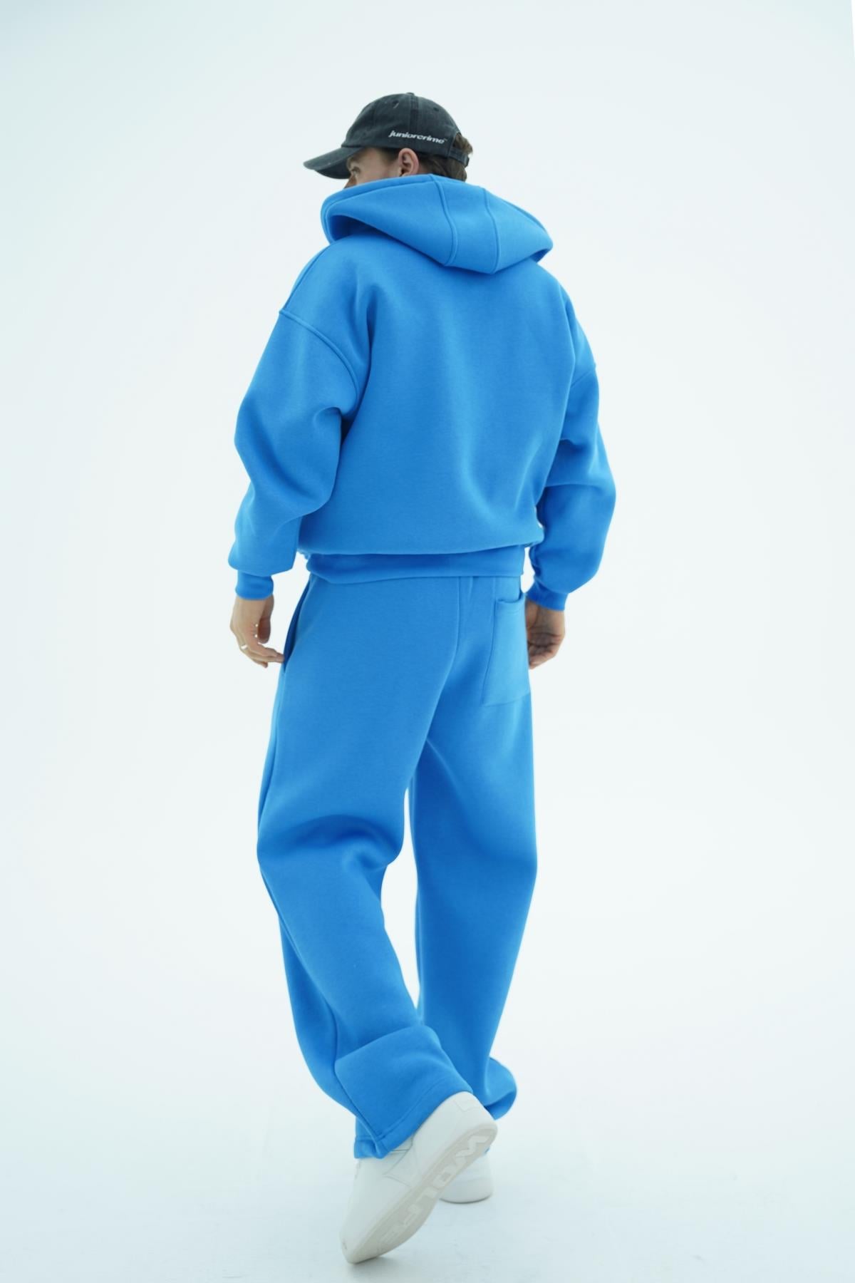 Jr Logo Boxy Kalıp Mavi Oversize Zipper Sweatshirt