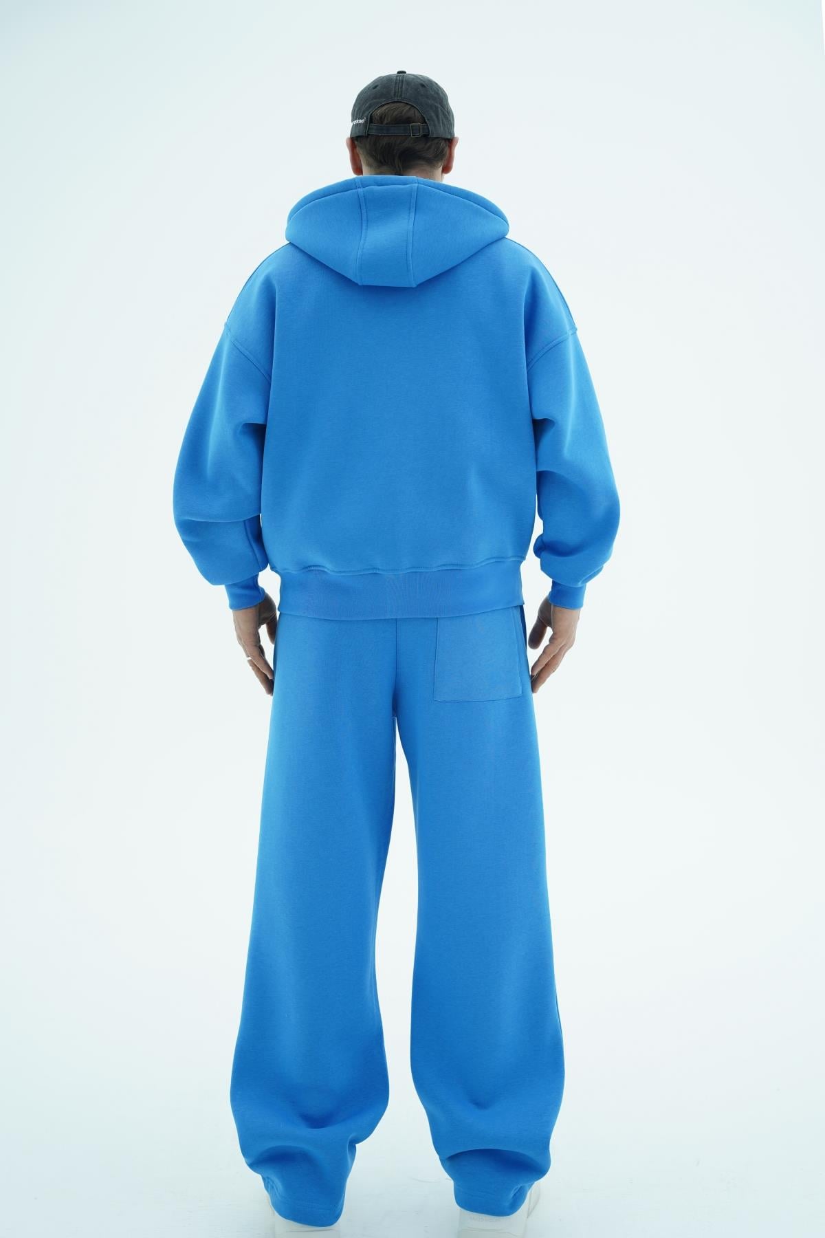 Jr Logo Boxy Kalıp Mavi Oversize Zipper Sweatshirt