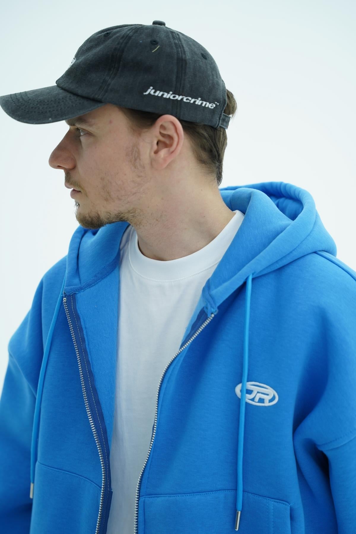 Jr Logo Boxy Kalıp Mavi Oversize Zipper Sweatshirt