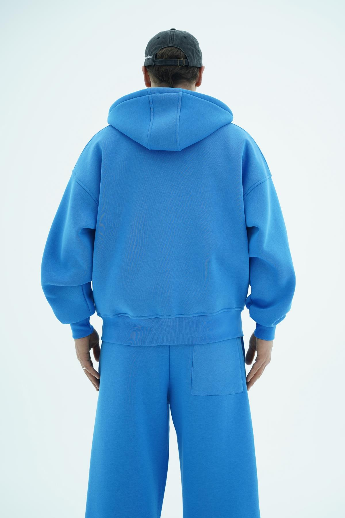 Jr Logo Boxy Kalıp Mavi Oversize Zipper Sweatshirt