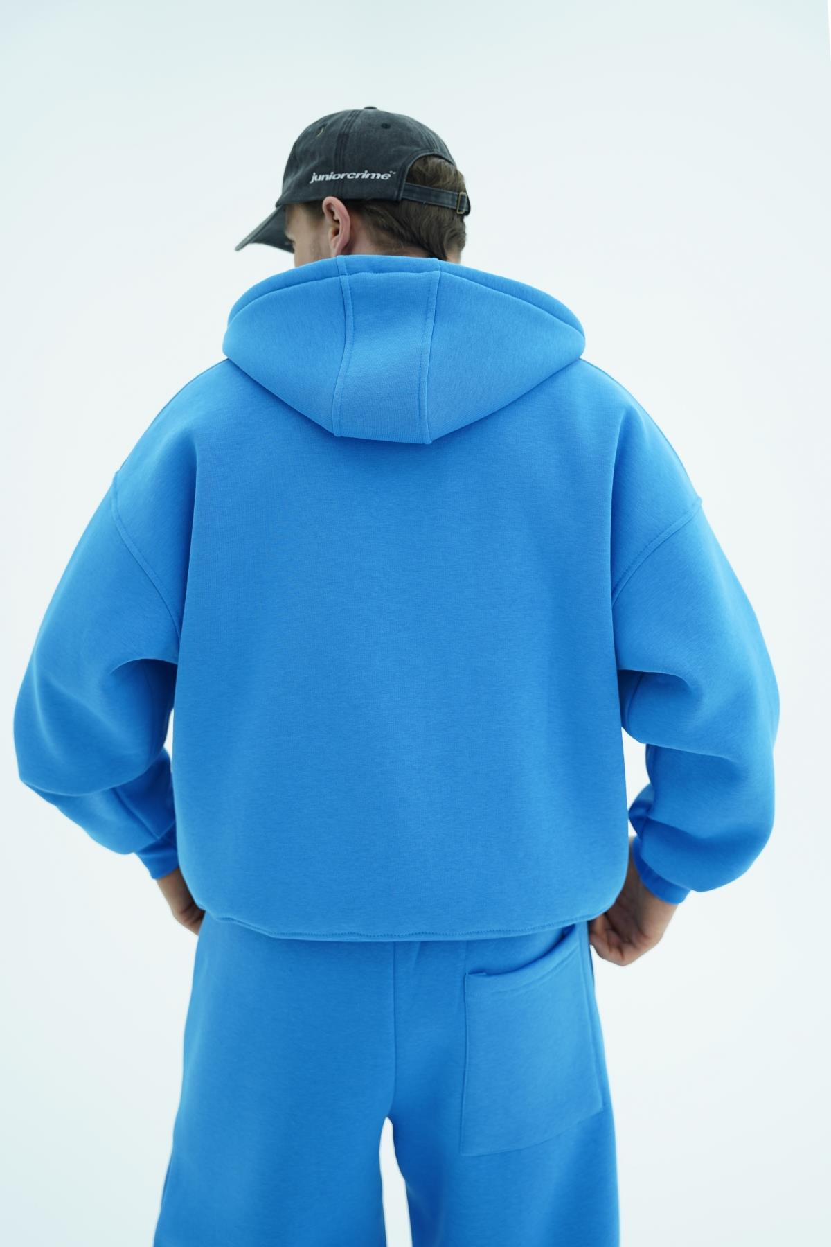 Jr Logo Boxy Kalıp Mavi Oversize Zipper Sweatshirt