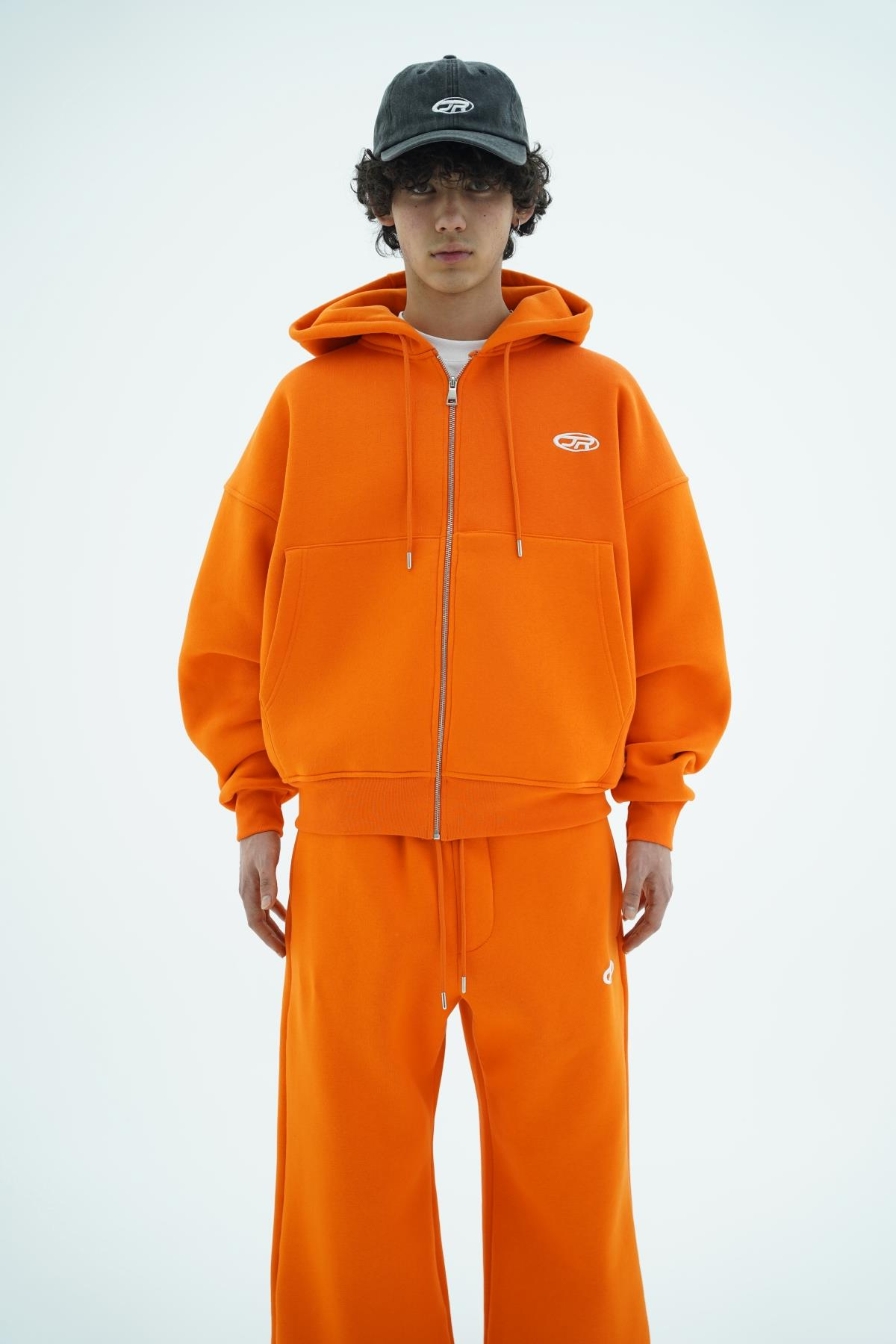 Jr Logo Boxy Kalıp Oranj Oversize Zipper Sweatshirt