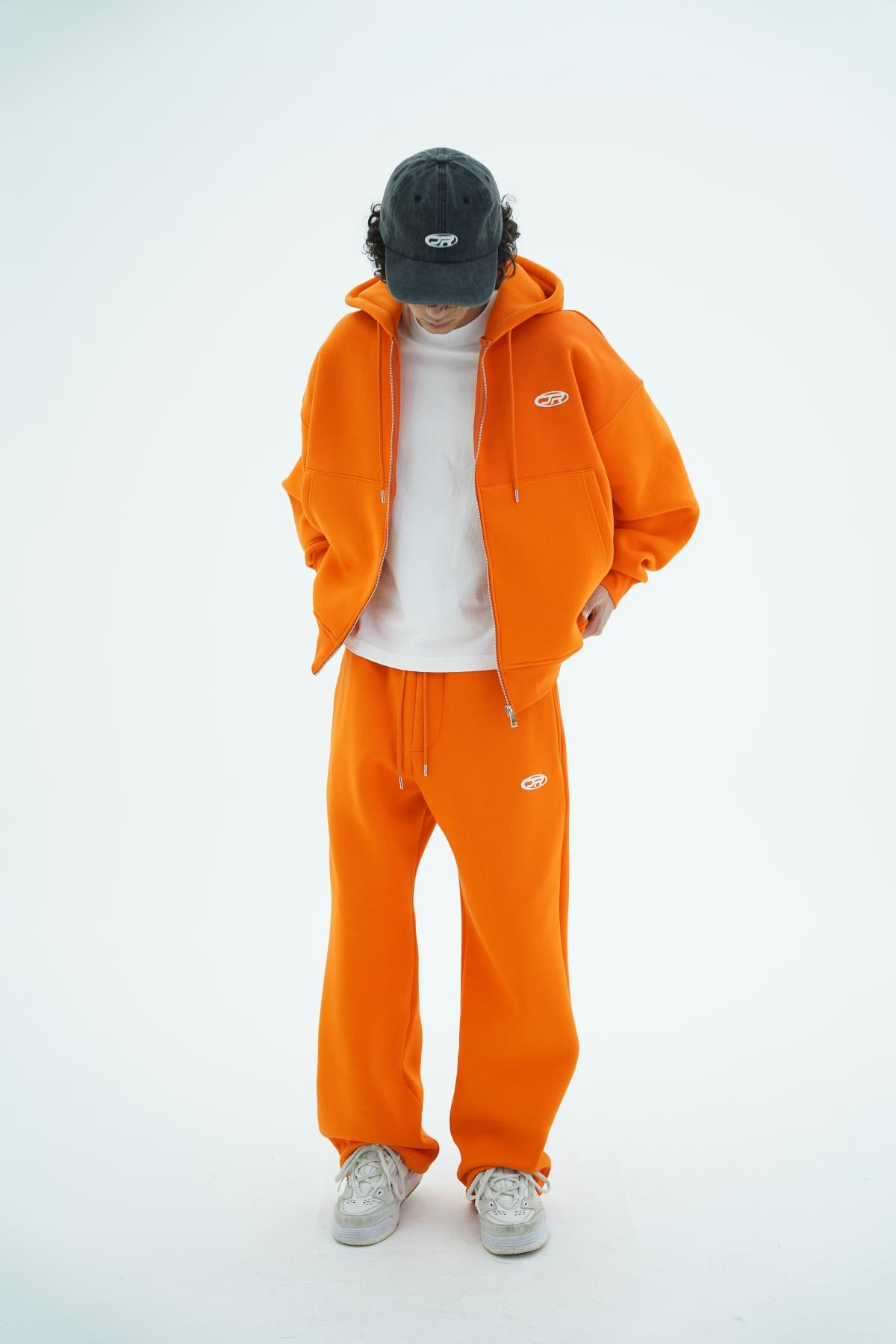 Jr Logo Boxy Kalıp Oranj Oversize Zipper Sweatshirt