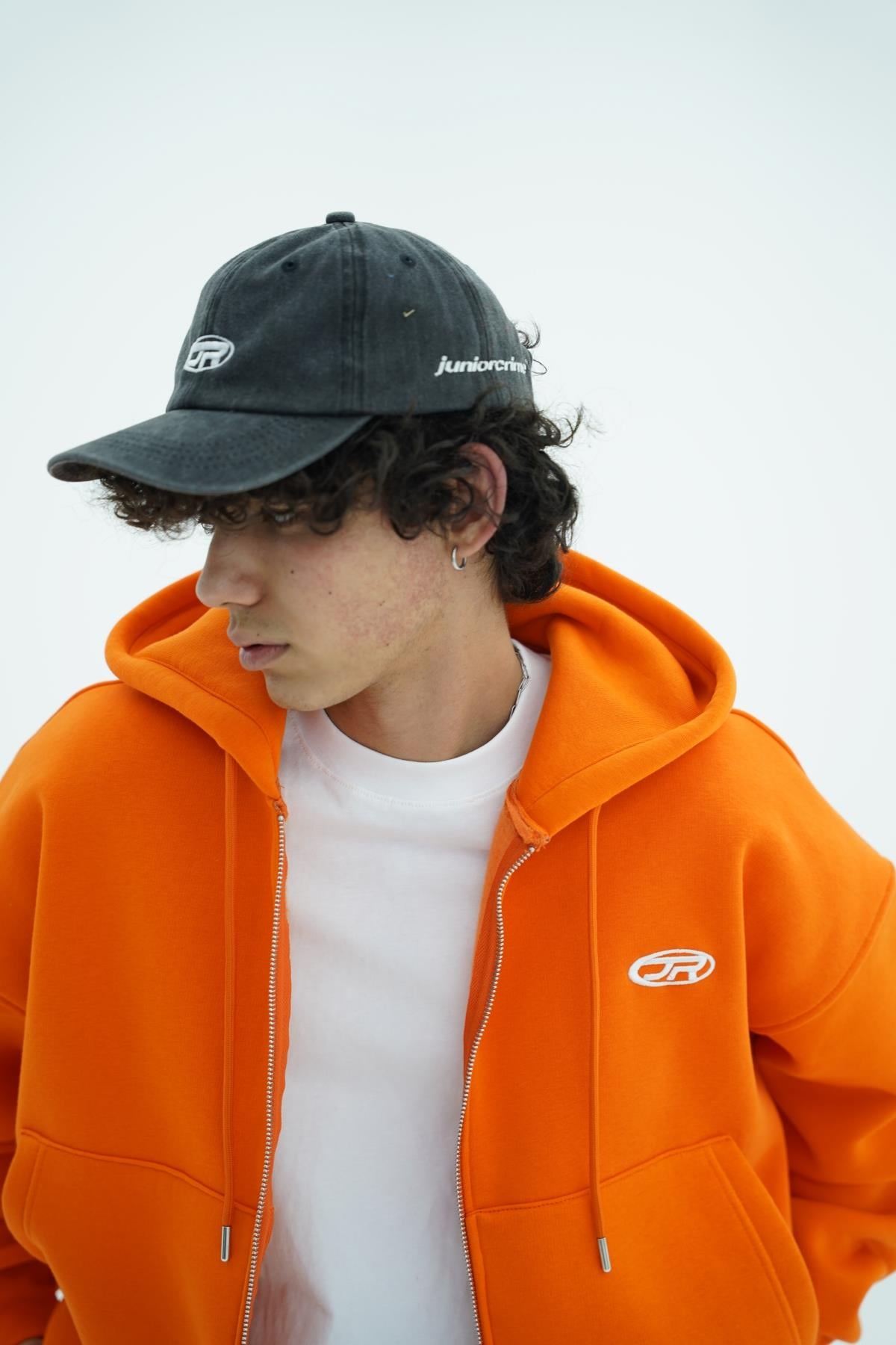 Jr Logo Boxy Kalıp Oranj Oversize Zipper Sweatshirt