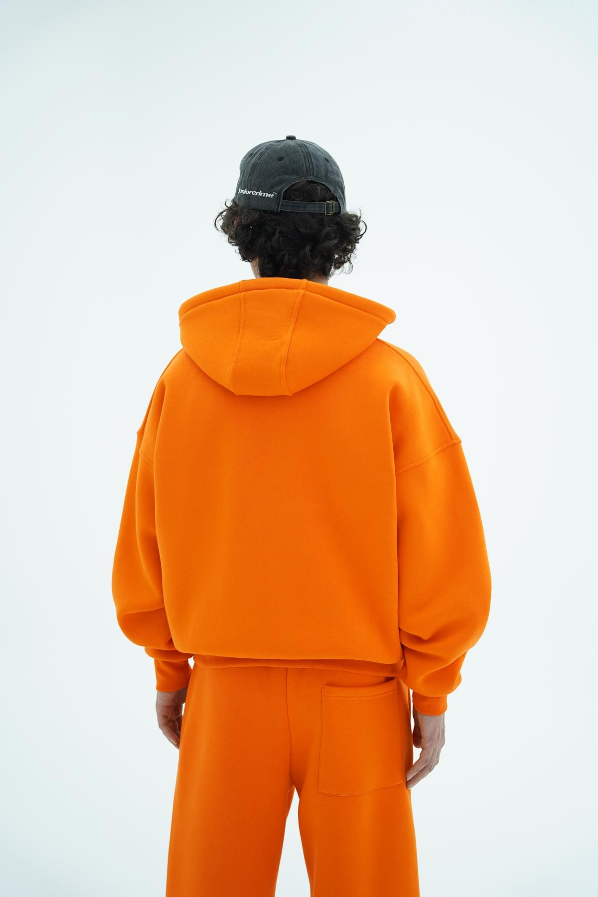 Jr Logo Boxy Kalıp Oranj Oversize Zipper Sweatshirt