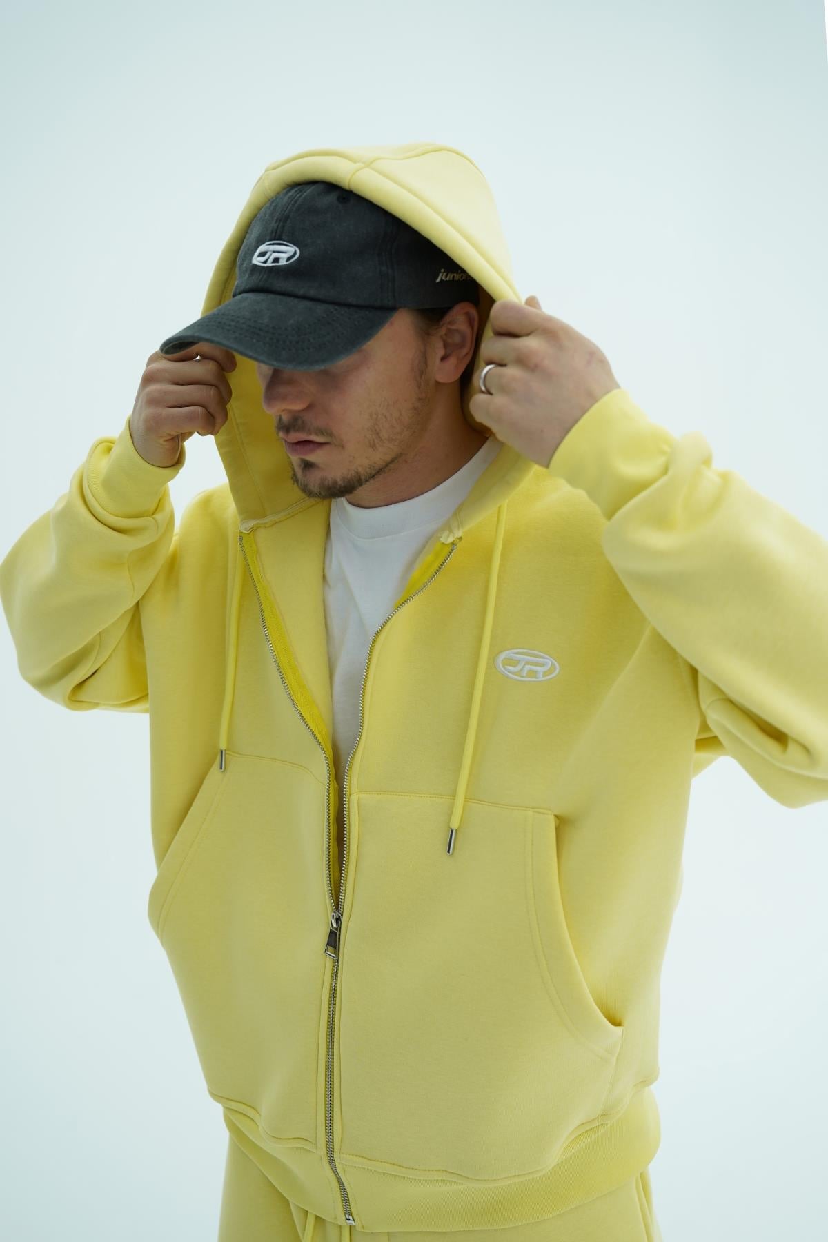 Jr Logo Boxy Kalıp Sarı Oversize Zipper Sweatshirt
