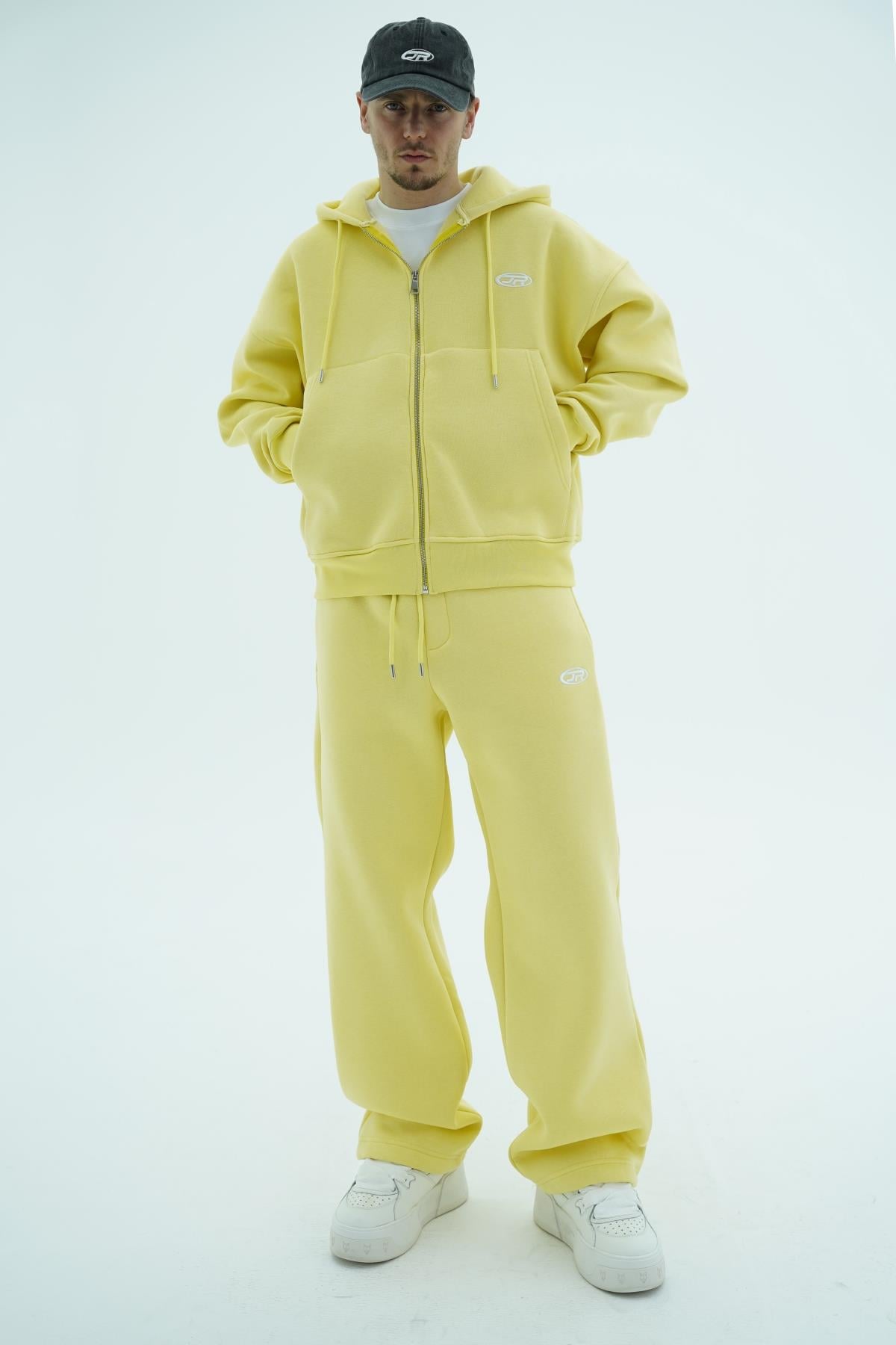 Jr Logo Boxy Kalıp Sarı Oversize Zipper Sweatshirt