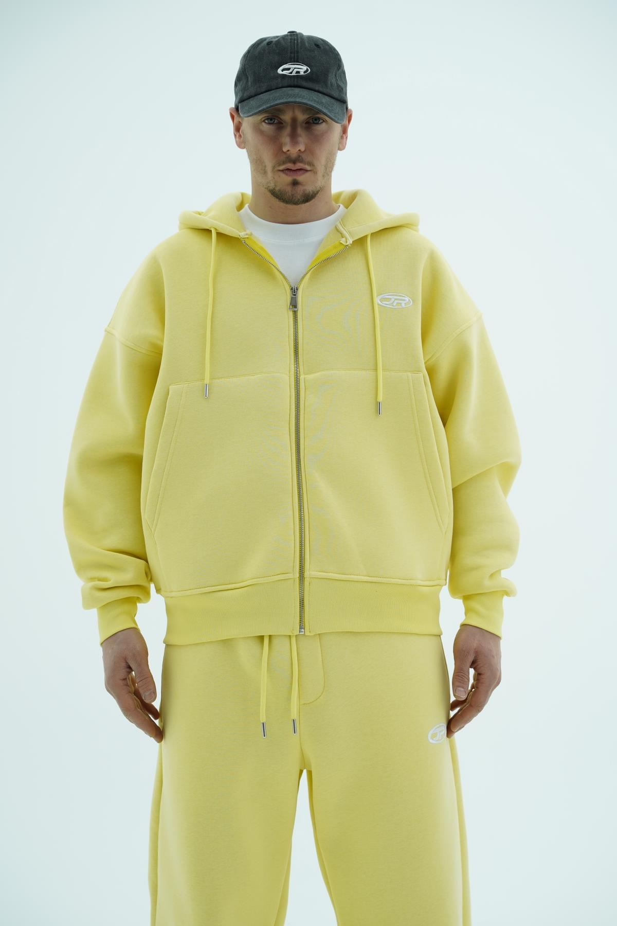 Jr Logo Boxy Kalıp Sarı Oversize Zipper Sweatshirt