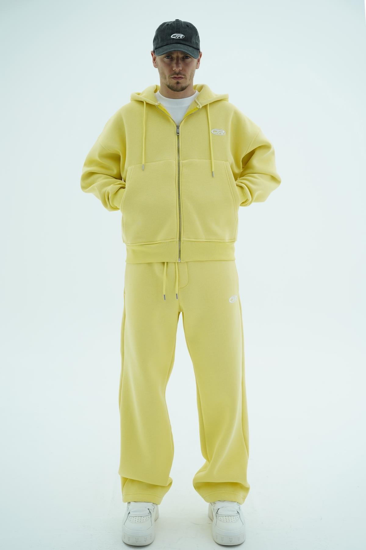 Jr Logo Boxy Kalıp Sarı Oversize Zipper Sweatshirt