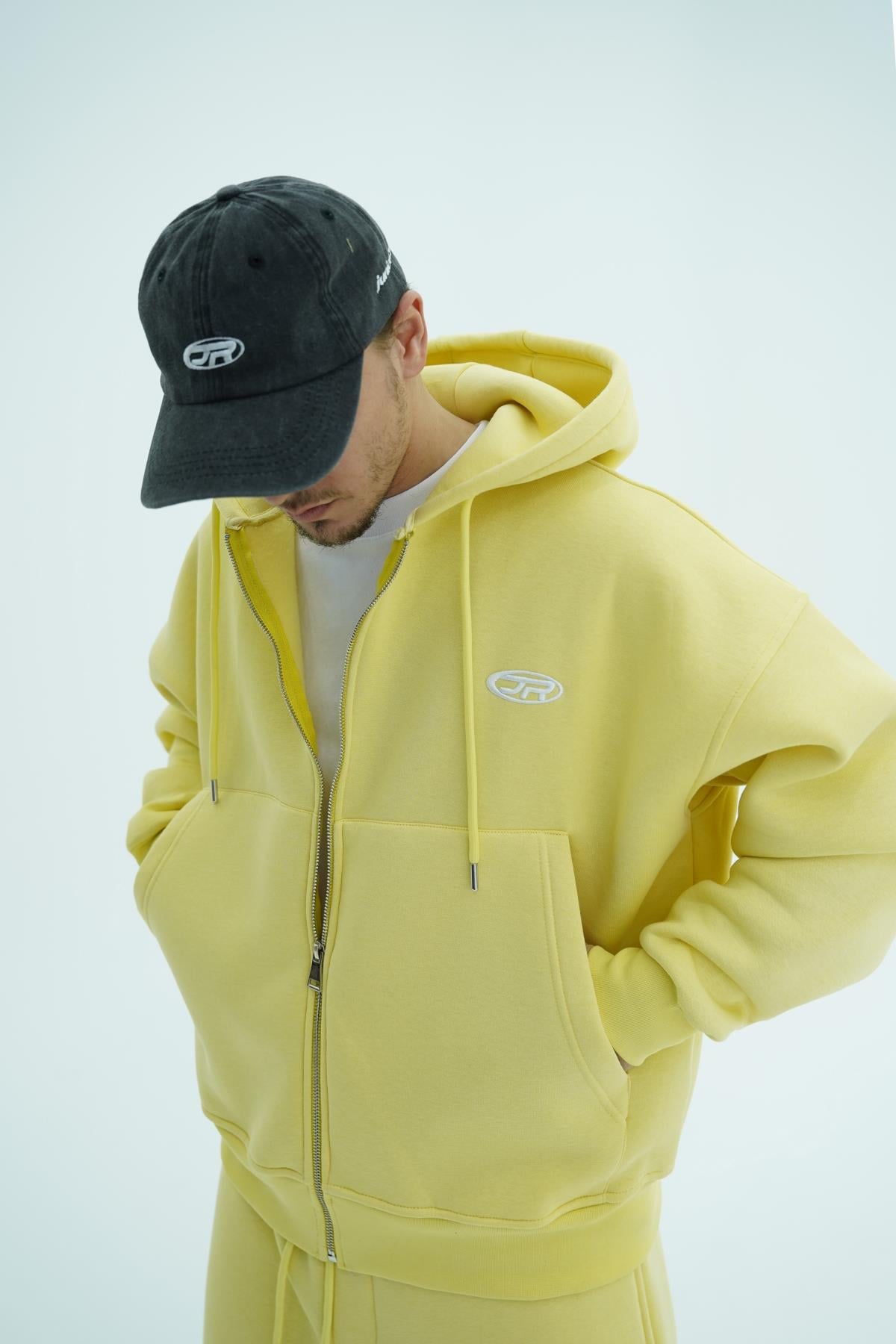 Jr Logo Boxy Kalıp Sarı Oversize Zipper Sweatshirt