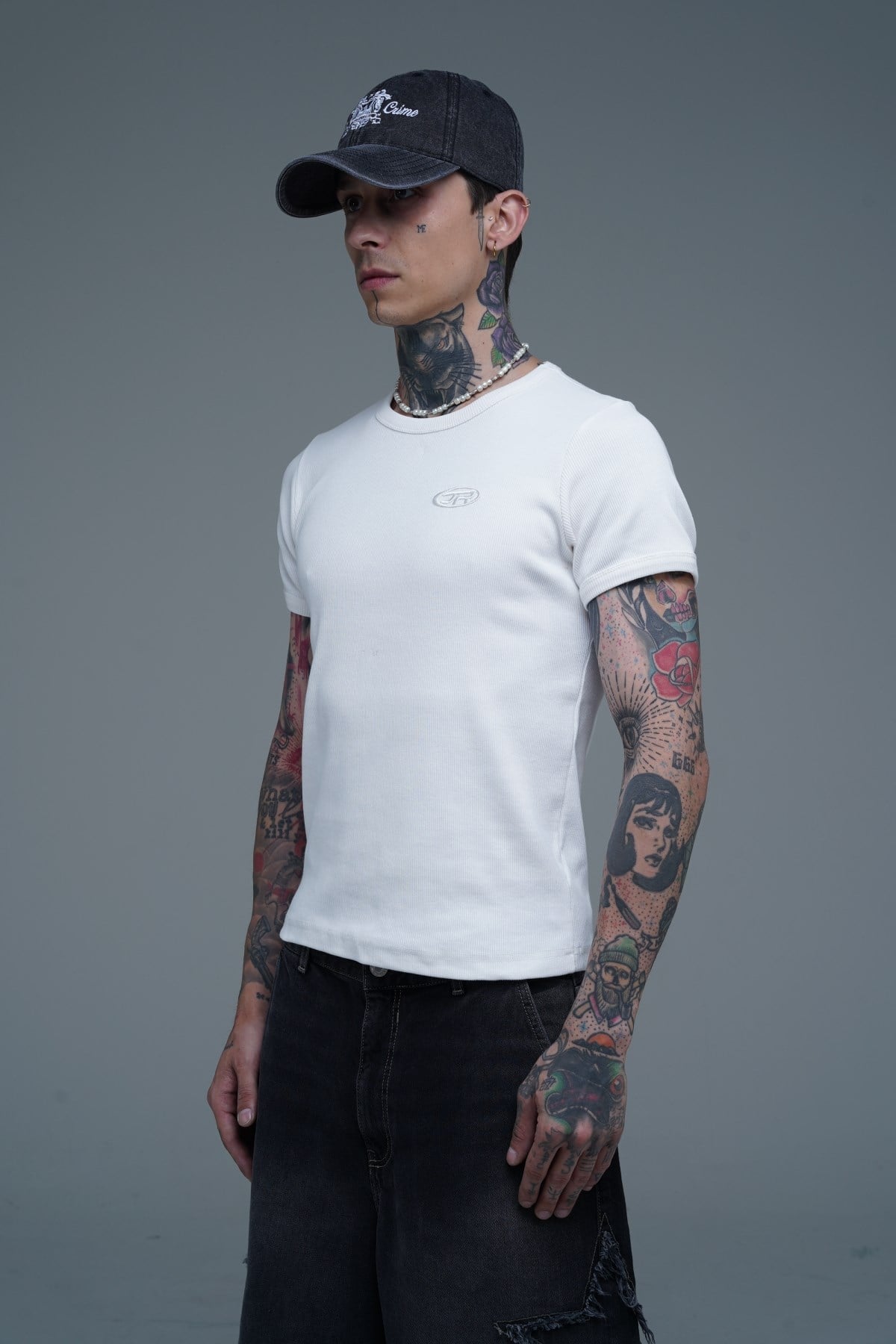 JR Logo Fitilli Kumaş Beyaz Slim fit Tshirt