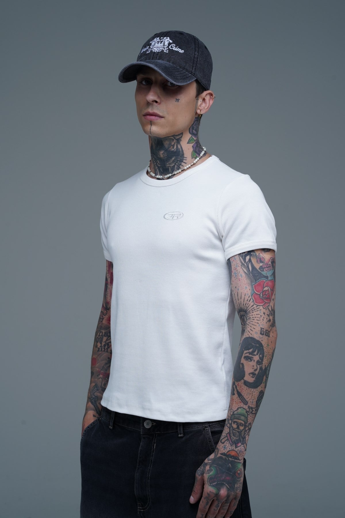 JR Logo Fitilli Kumaş Beyaz Slim fit Tshirt
