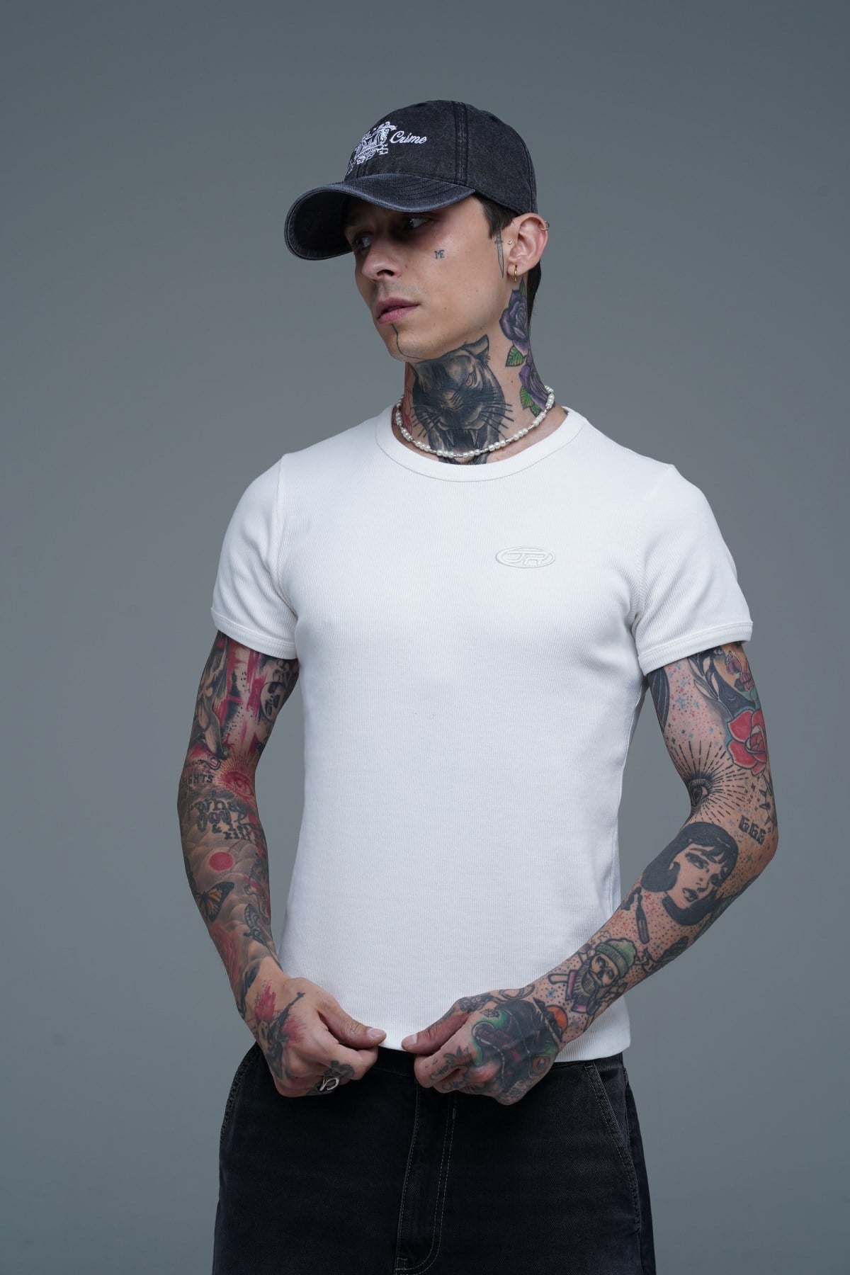 JR Logo Fitilli Kumaş Beyaz Slim fit Tshirt