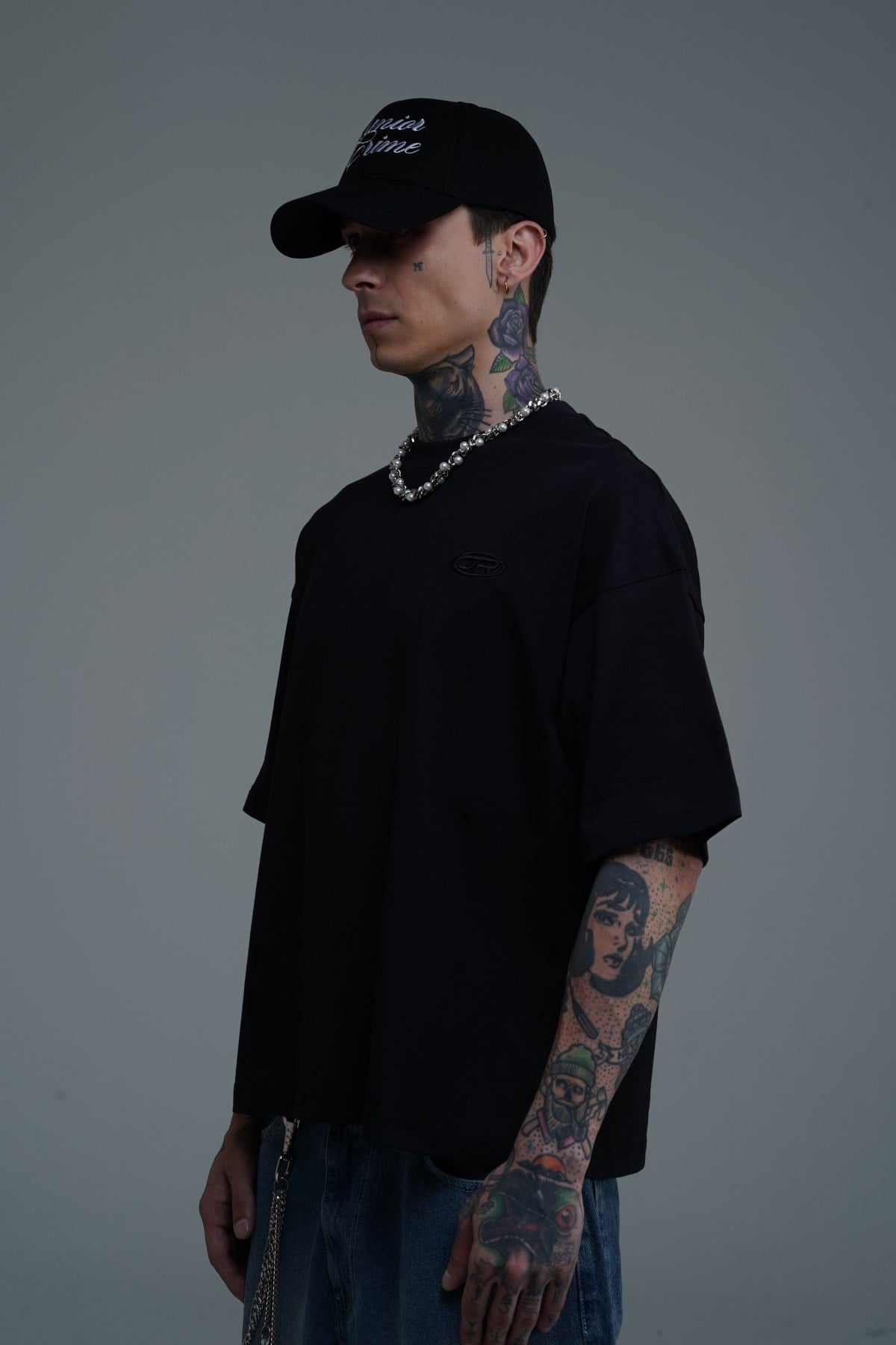 JR Logo Siyah Boxy Fit Oversize Tshirt