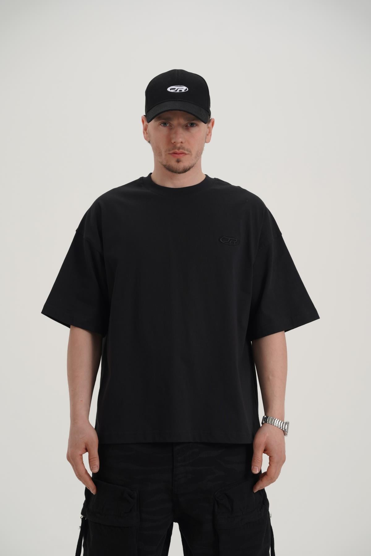 JR Logo Siyah Boxy Fit Oversize Tshirt