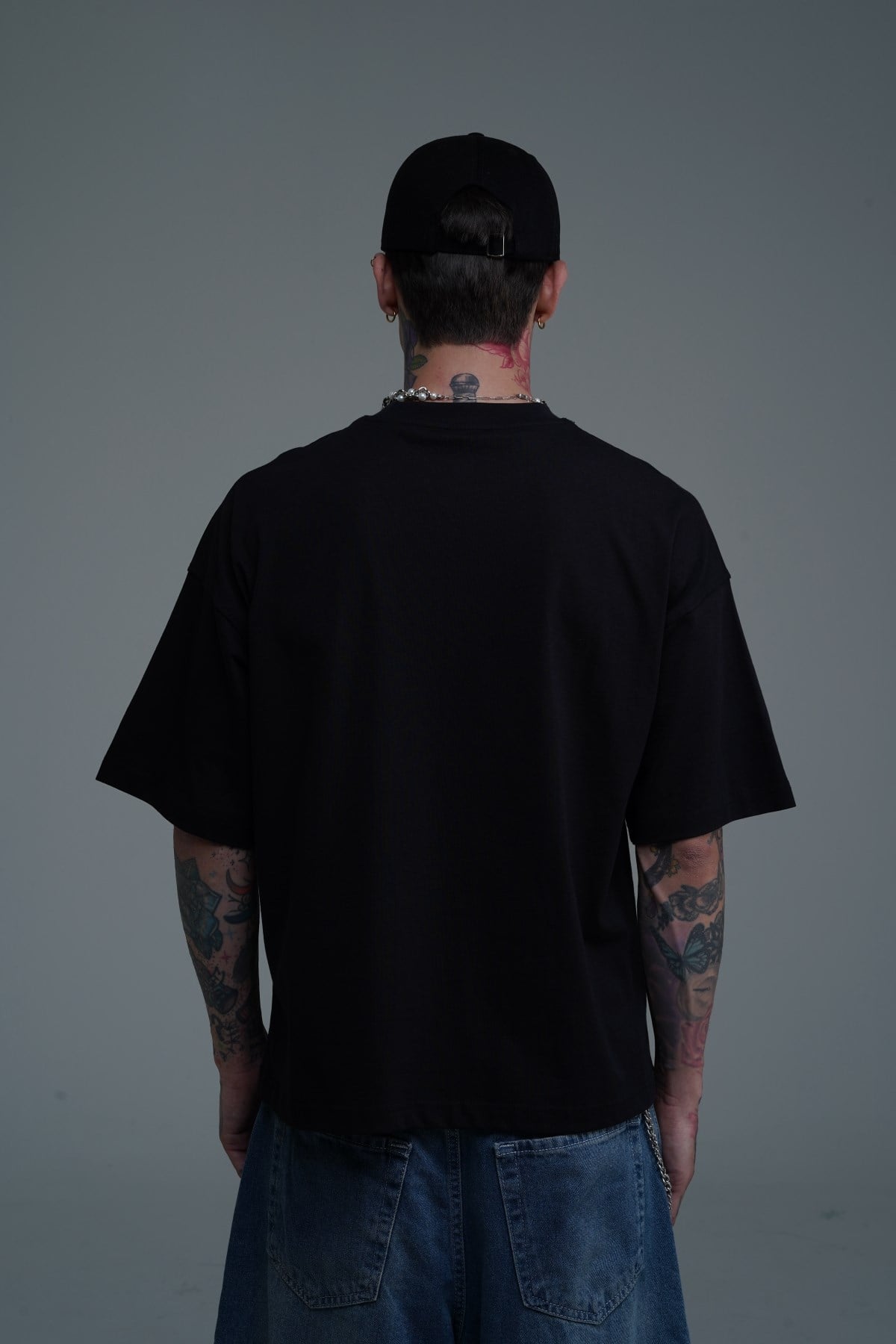 JR Logo Siyah Boxy Fit Oversize Tshirt