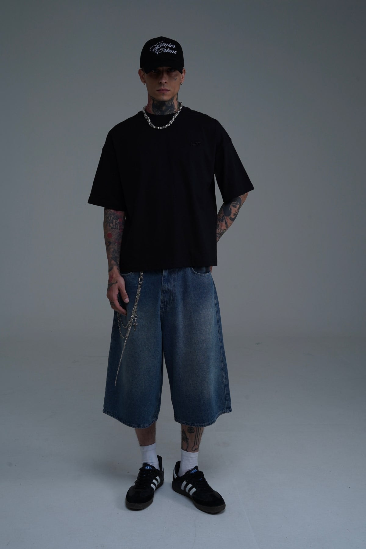 JR Logo Siyah Boxy Fit Oversize Tshirt