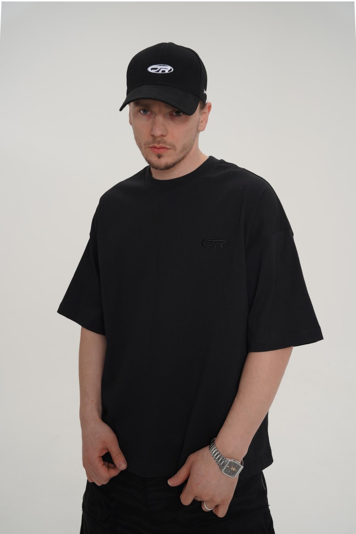JR Logo Siyah Boxy Fit Oversize Tshirt