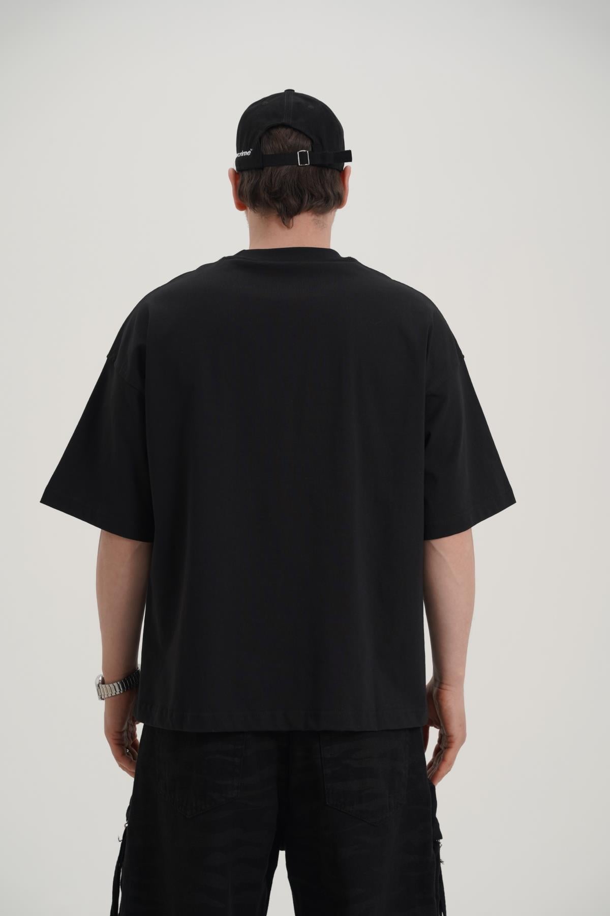 JR Logo Siyah Boxy Fit Oversize Tshirt