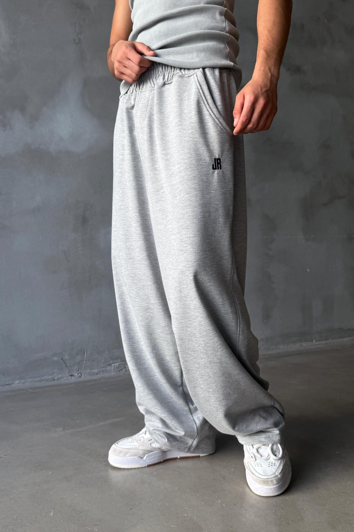 JR Nakışlı Gri Real Baggy Eşofman Altı