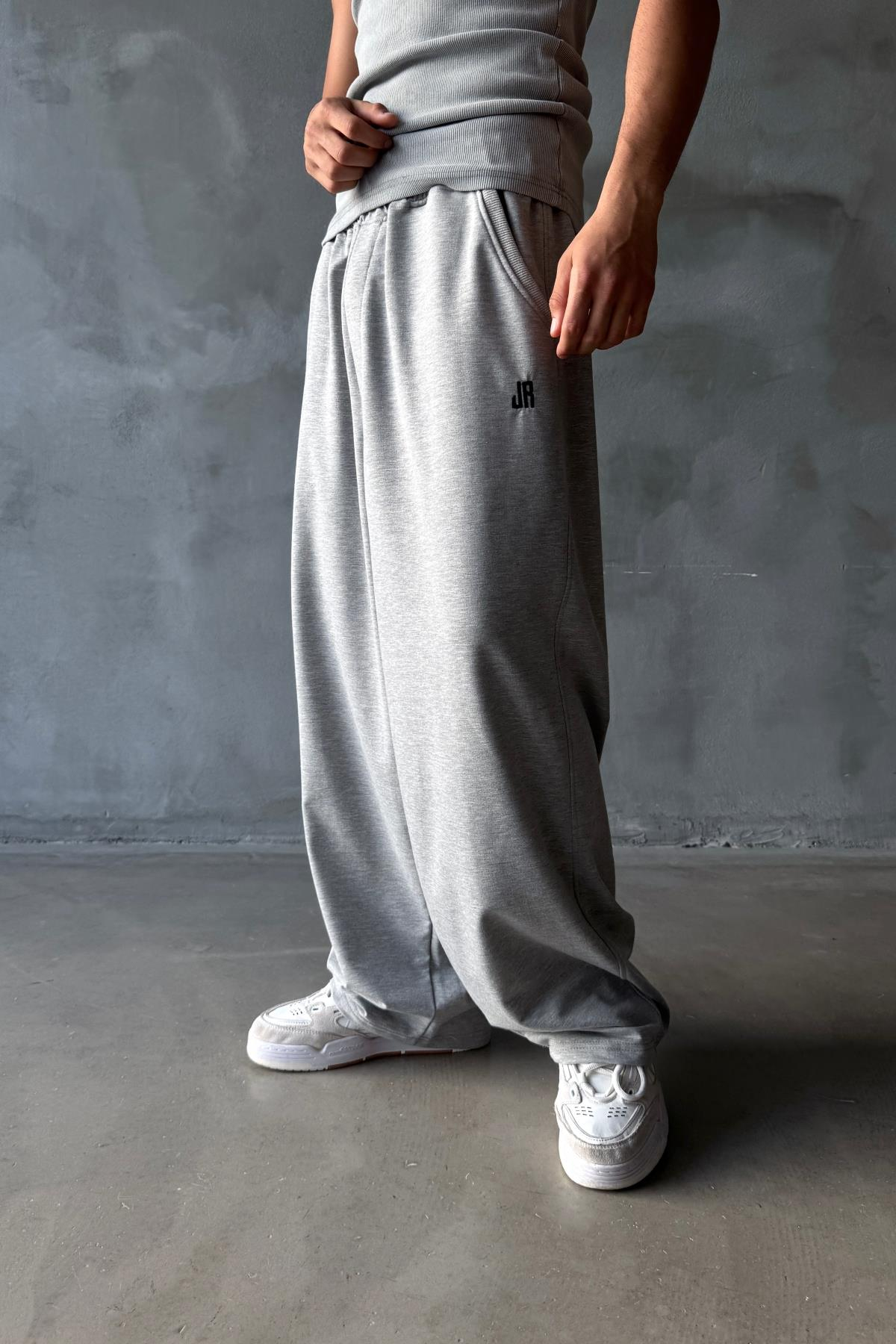 JR Nakışlı Gri Real Baggy Eşofman Altı