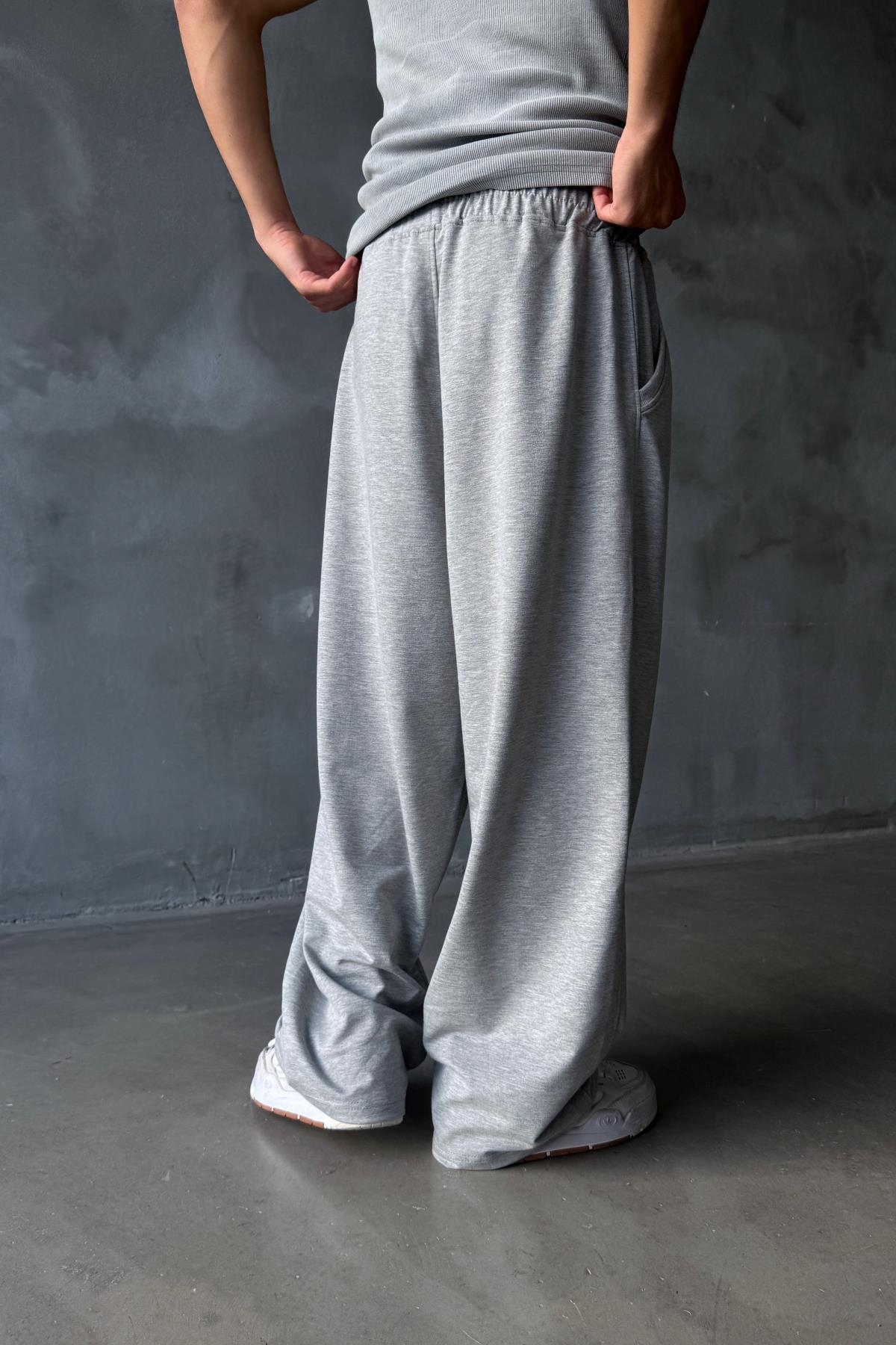 JR Nakışlı Gri Real Baggy Eşofman Altı