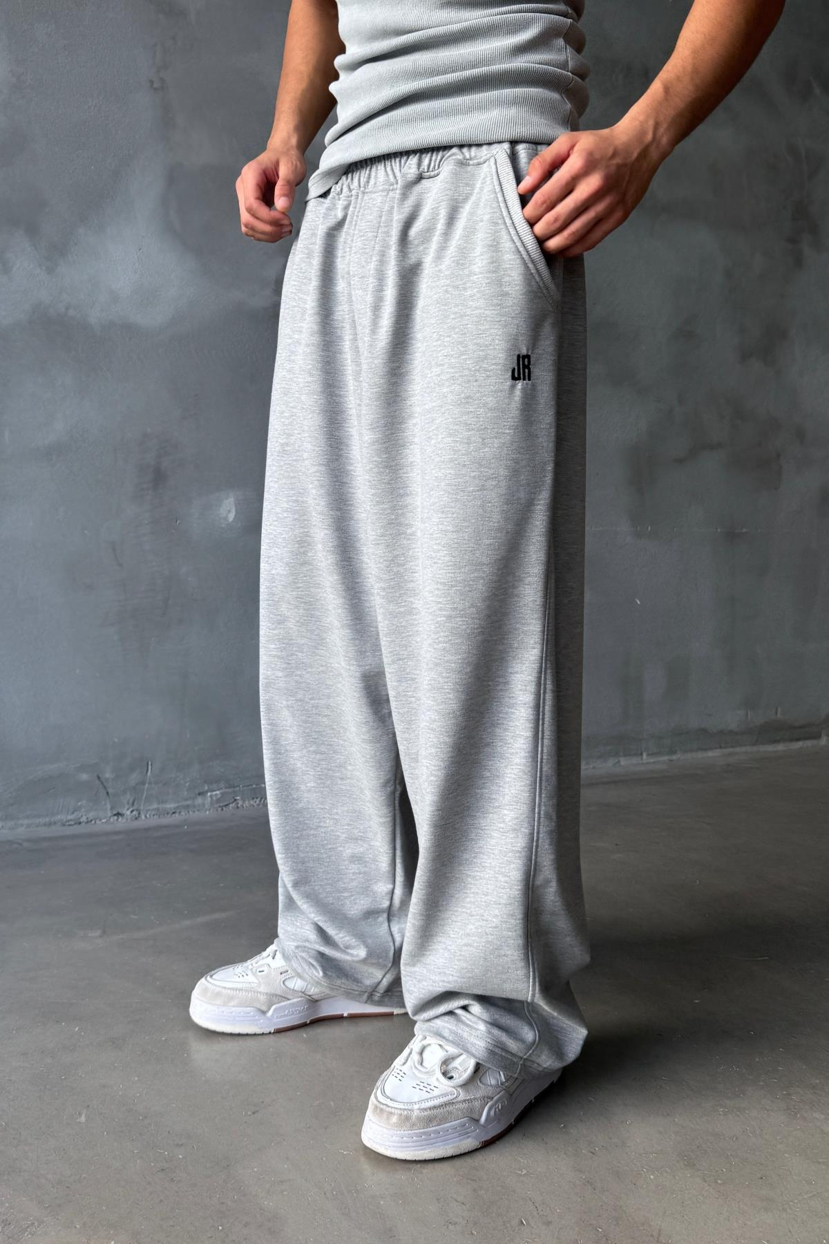 JR Nakışlı Gri Real Baggy Eşofman Altı