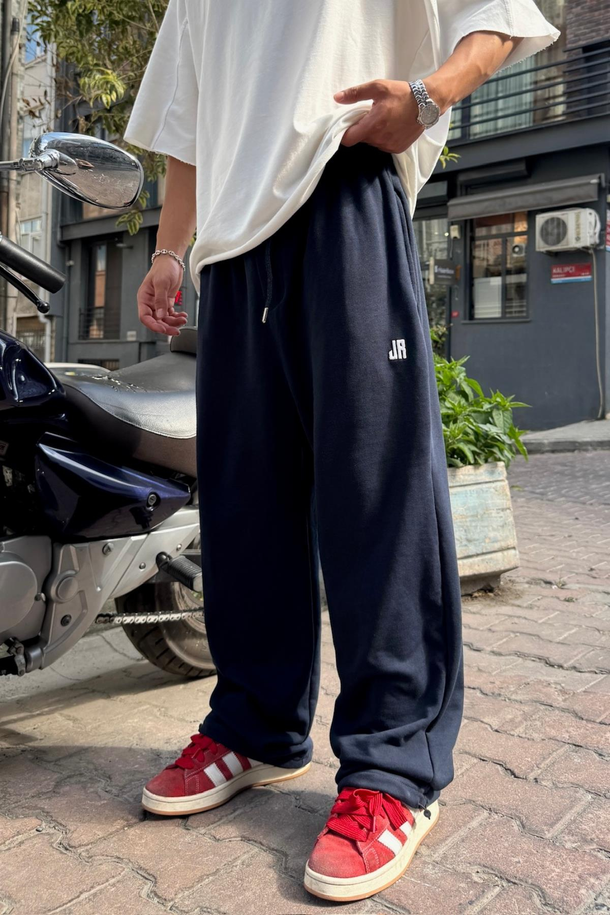 JR Nakışlı Lacivert Baggy Fit Eşofman ESF567