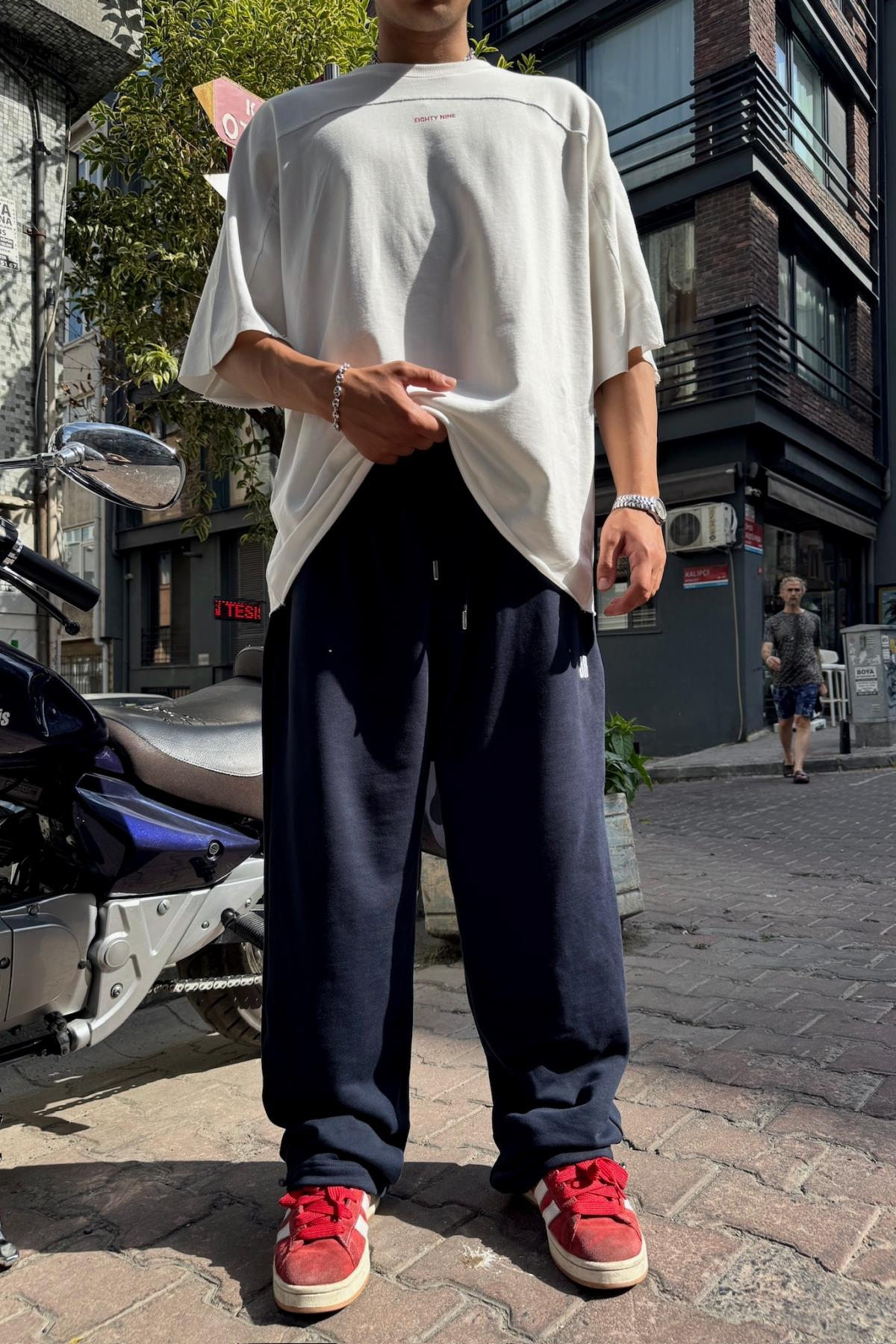 JR Nakışlı Lacivert Baggy Fit Eşofman ESF567