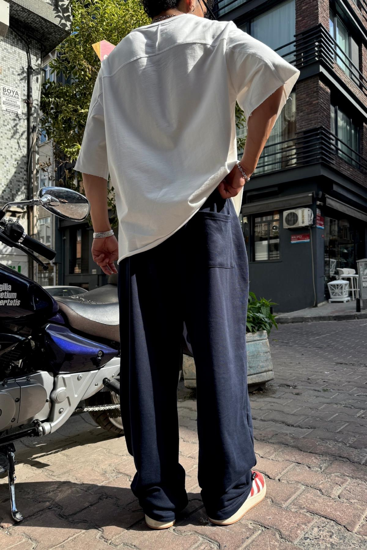 JR Nakışlı Lacivert Baggy Fit Eşofman ESF567
