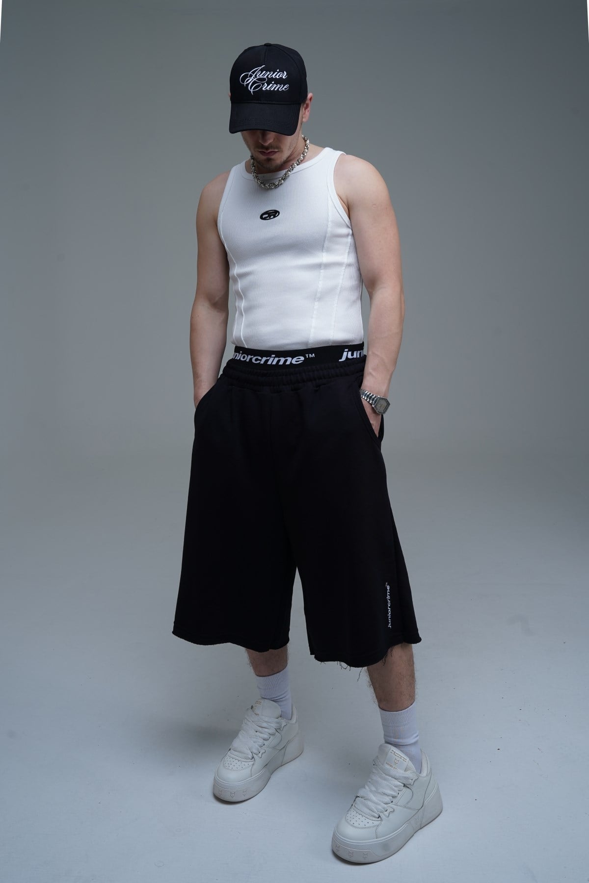 JR Nakışlı Siyah Jogger Baggy Şort