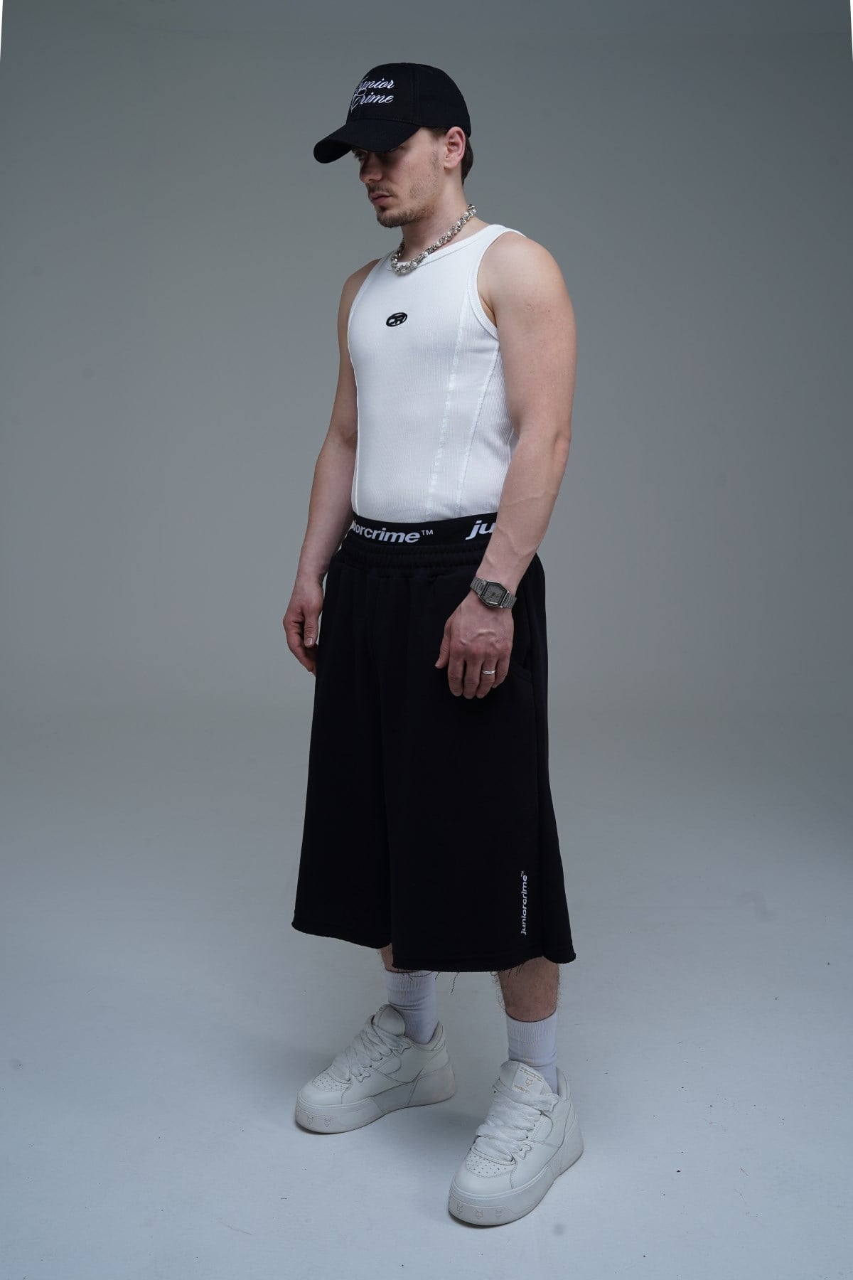 JR Nakışlı Siyah Jogger Baggy Şort