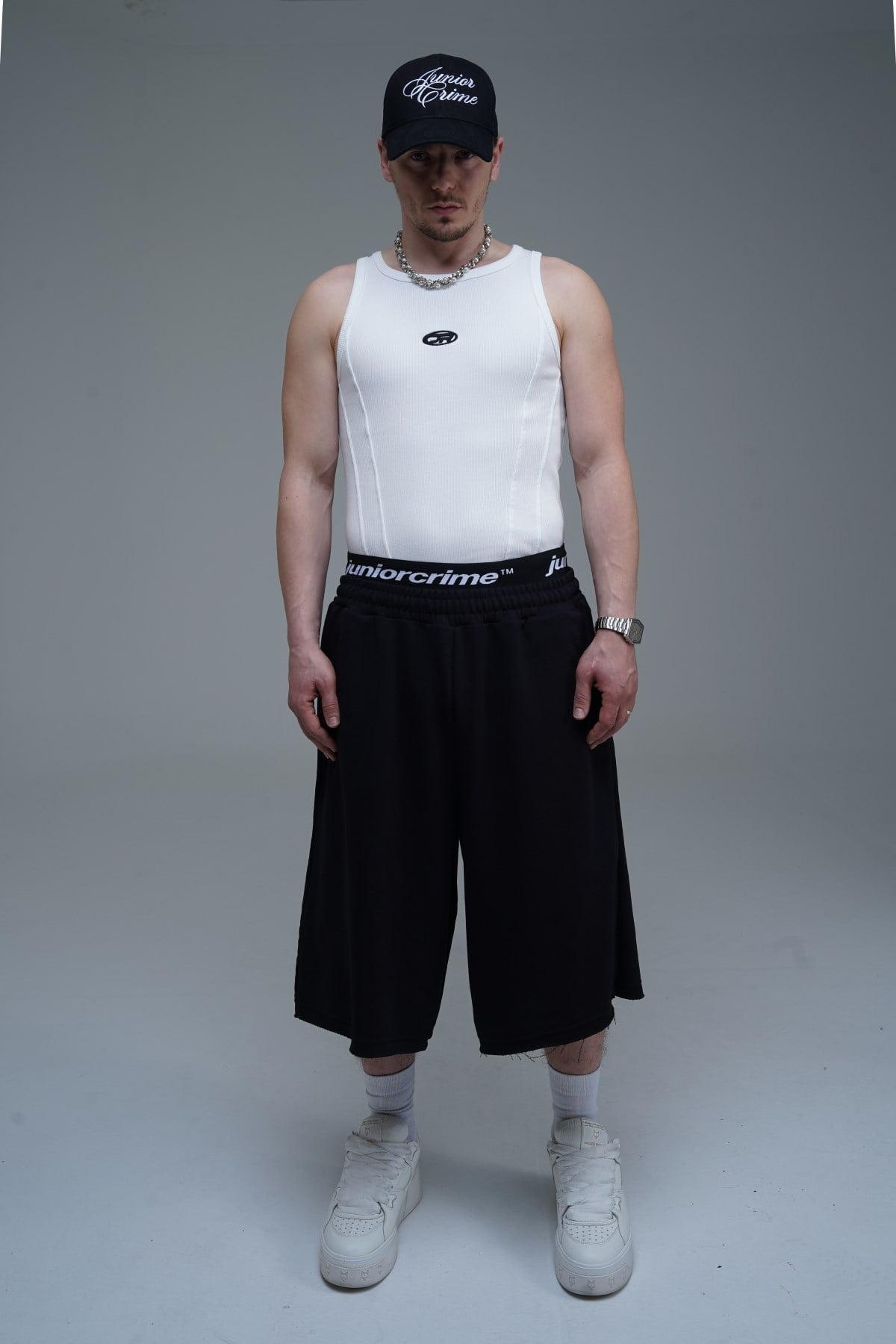 JR Nakışlı Siyah Jogger Baggy Şort