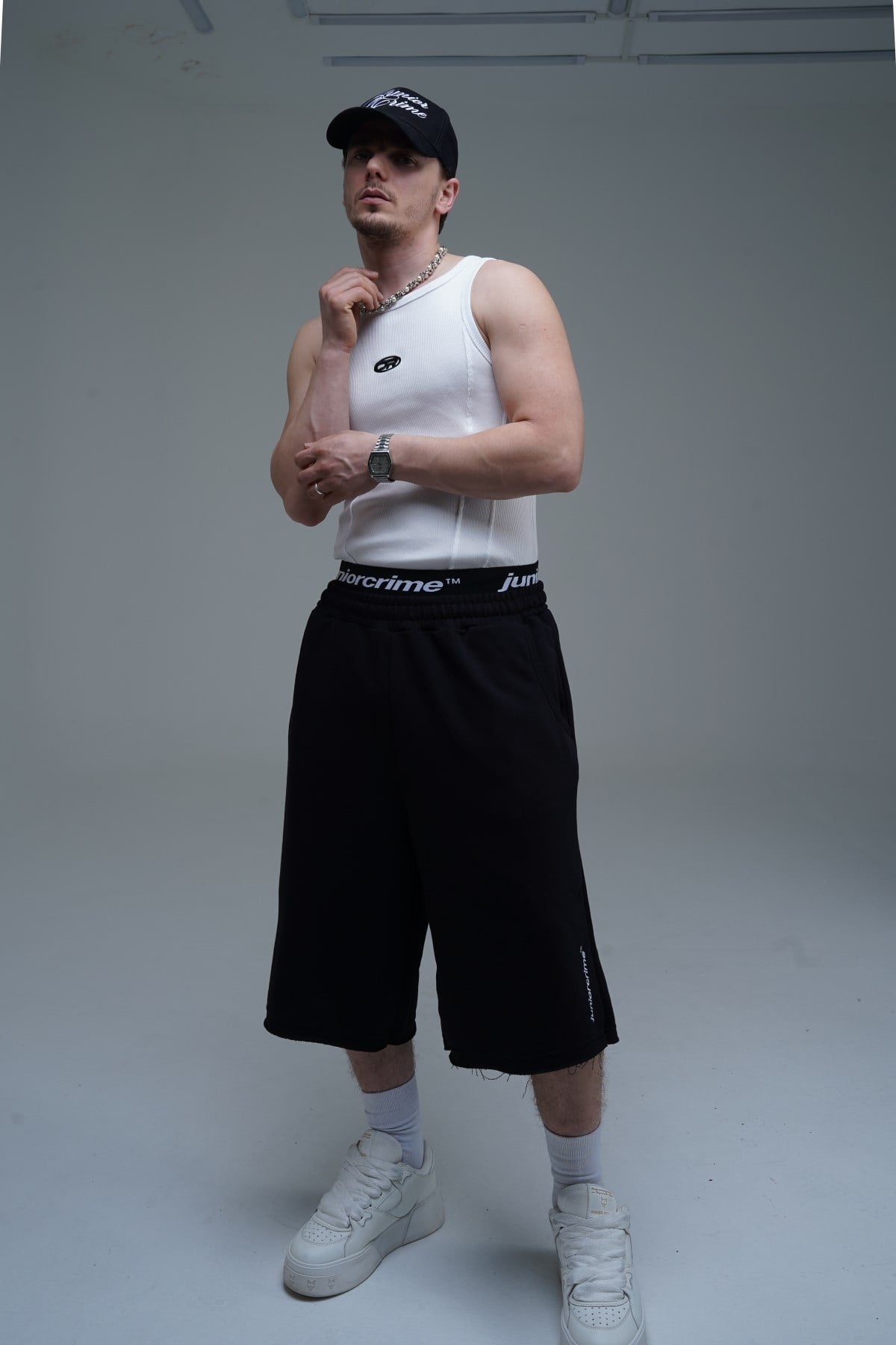 JR Nakışlı Siyah Jogger Baggy Şort