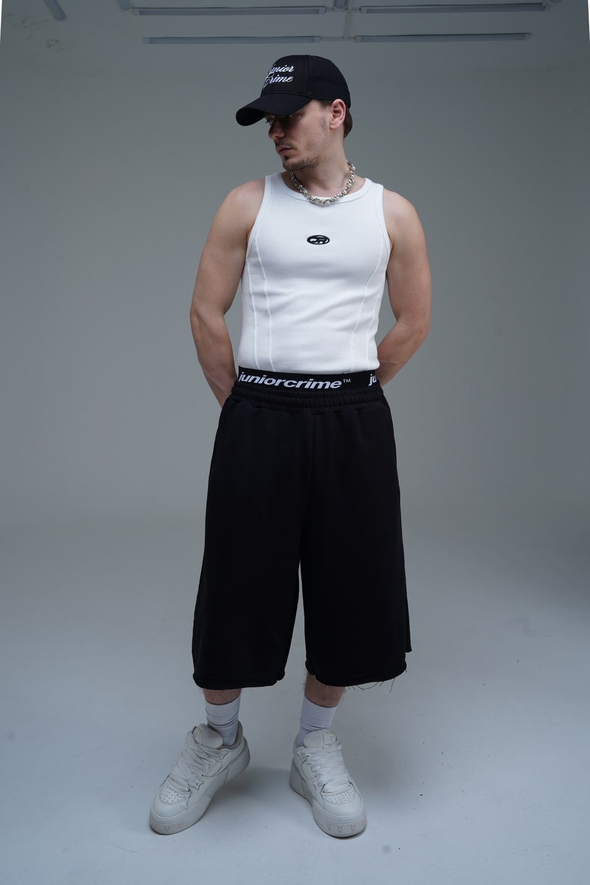 JR Nakışlı Siyah Jogger Baggy Şort