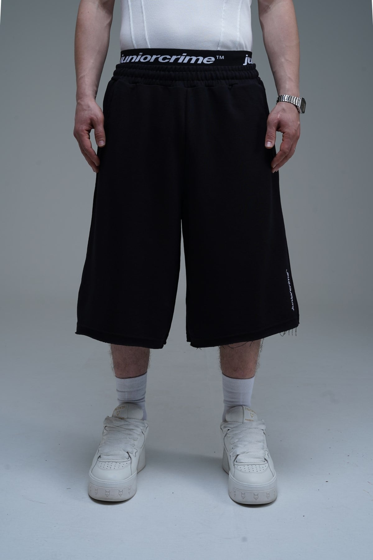 JR Nakışlı Siyah Jogger Baggy Şort